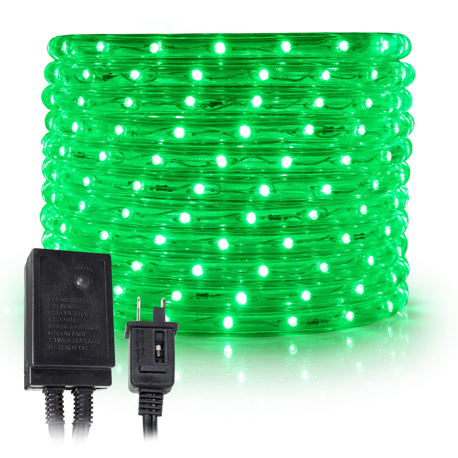 West Ivory 108Leds, 10Ft Green Led Rope Light W/ 8 Mode 1/2" Thick, Controller Connectable Outdoor Permanent Waterproof Accent Exterior Lighting, Etl Certified, Holiday Christmas Backyard Decor