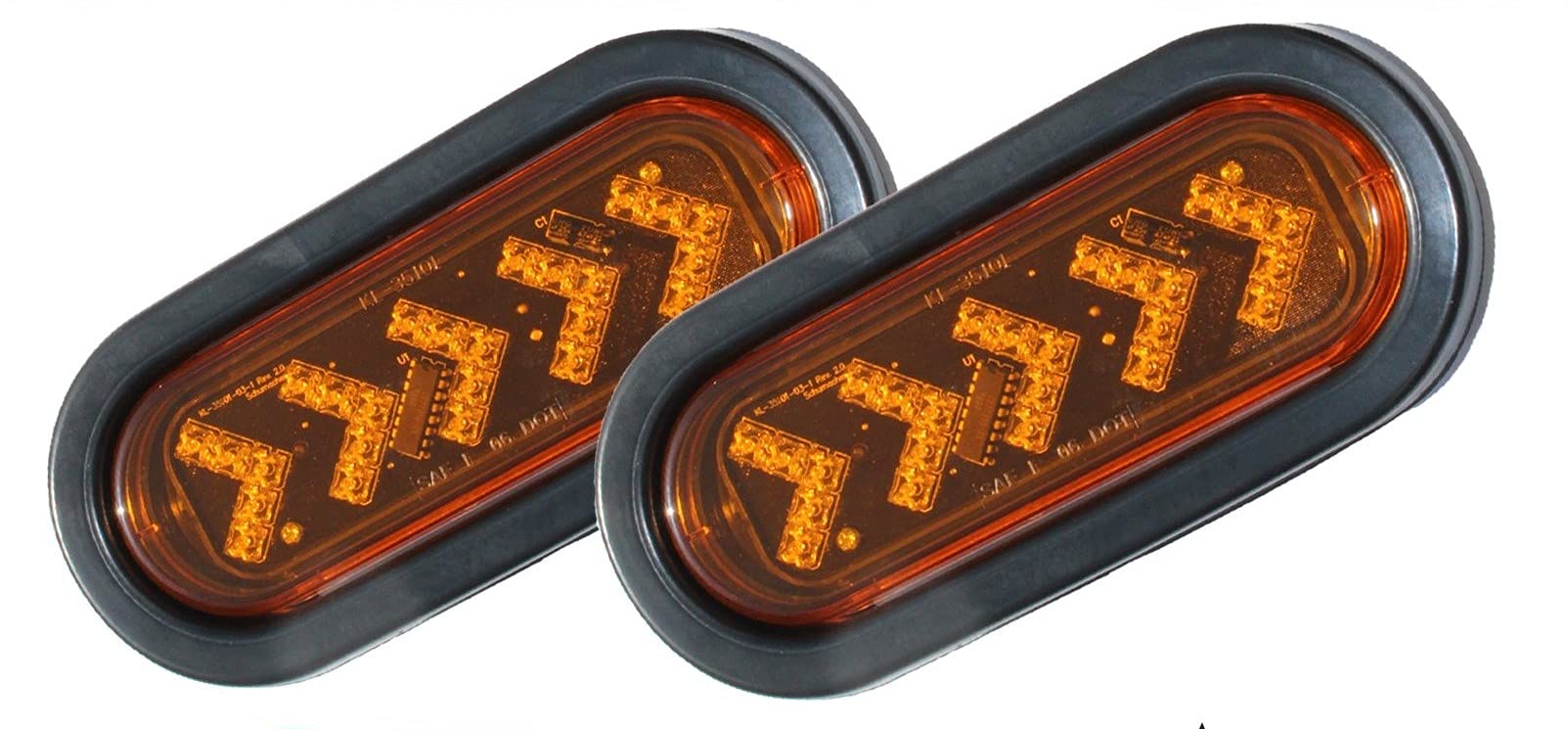 Radiant 2 Amber Sequential Oval Led Light Sealed 6 7/16'' Oblong Arrow Turn Signal Kit With Grommet Plug Truck Trailer Rv 35101-
