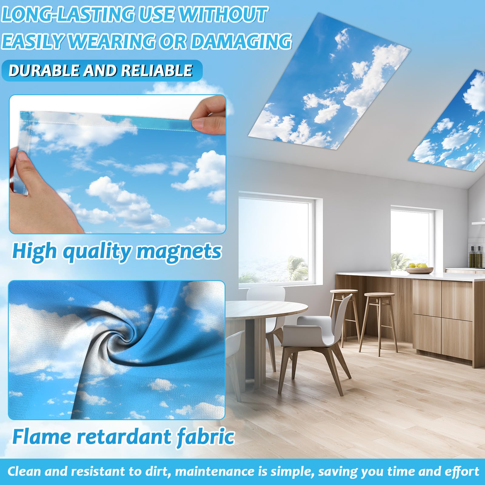 Wiooffen 8 Pcs Fluorescent Light Covers, Magnetic Installation, 4 x 2 Feet, Cloud White, Model YM0889, Polyester Material