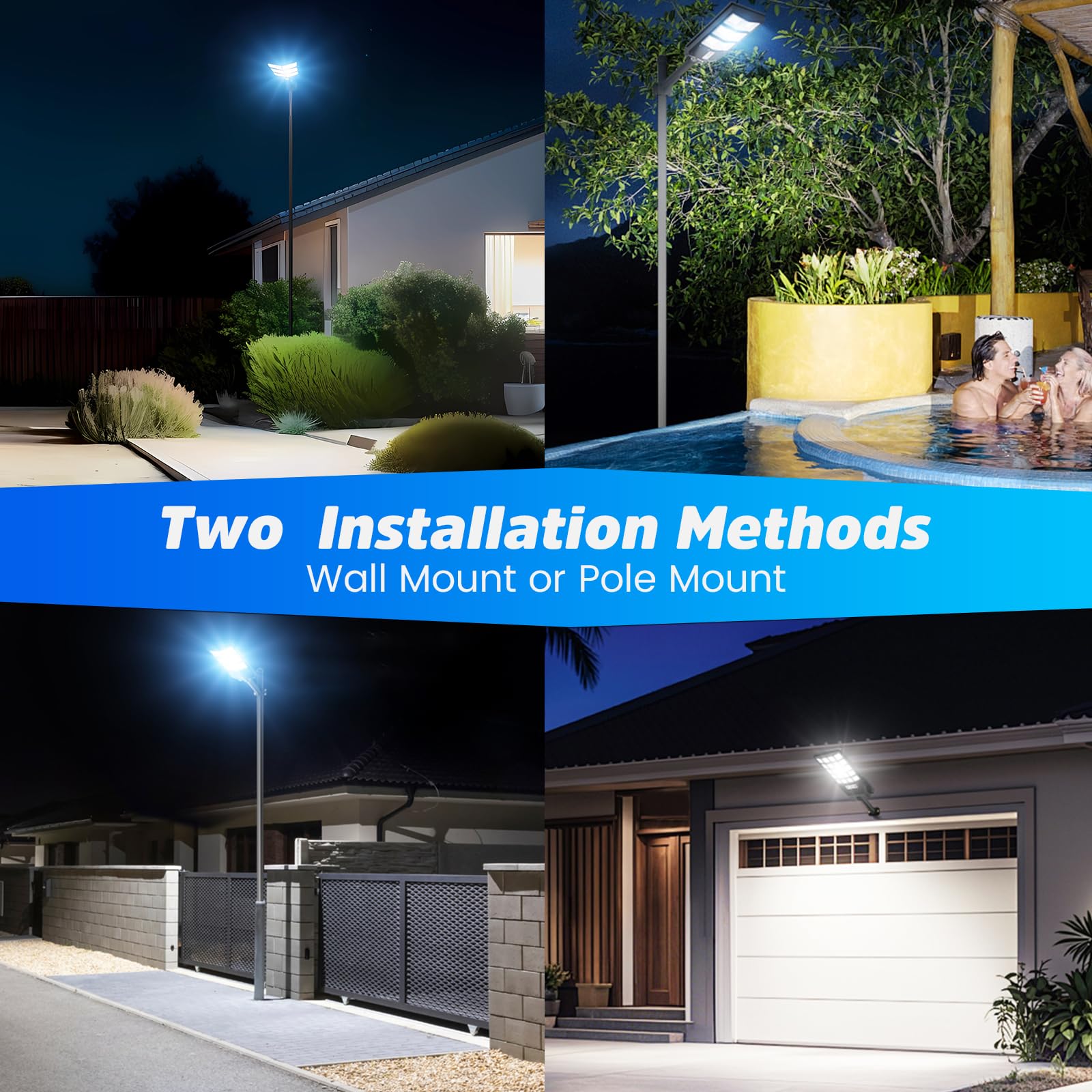 JWT Solar Street Lights - 2 Pack Waterproof Flood Light with Motion Sensor & Remote Control, 6500K, Black, Model JX-177-2