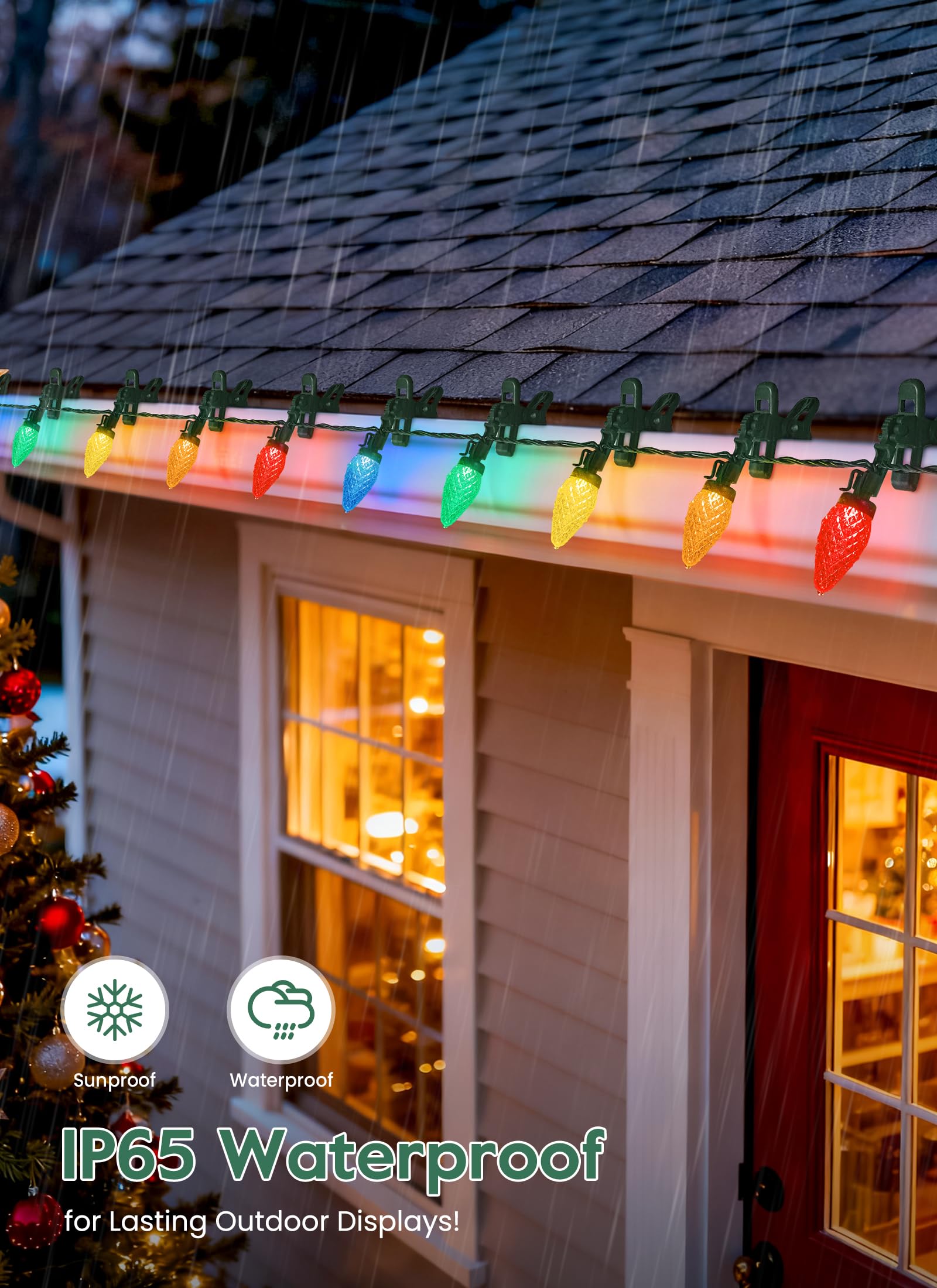 Brightown C9 LED Christmas Lights, 150 Multicolor Waterproof String Lights, 99 Feet, Model GY-C9-X-33-3B, Includes 150 Clips