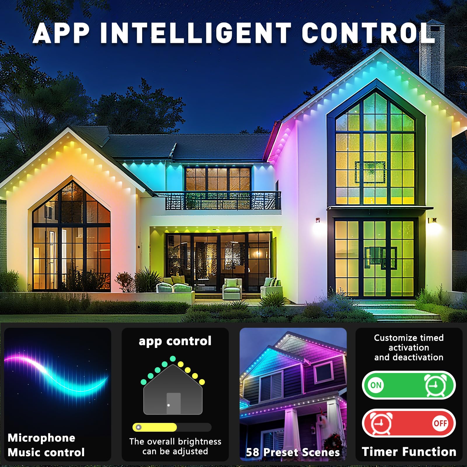 INZIDOL 500FT RGB Permanent Outdoor Lights, IP67 Waterproof, Multi Scene Modes for Christmas, Halloween, Party, and Daily Use