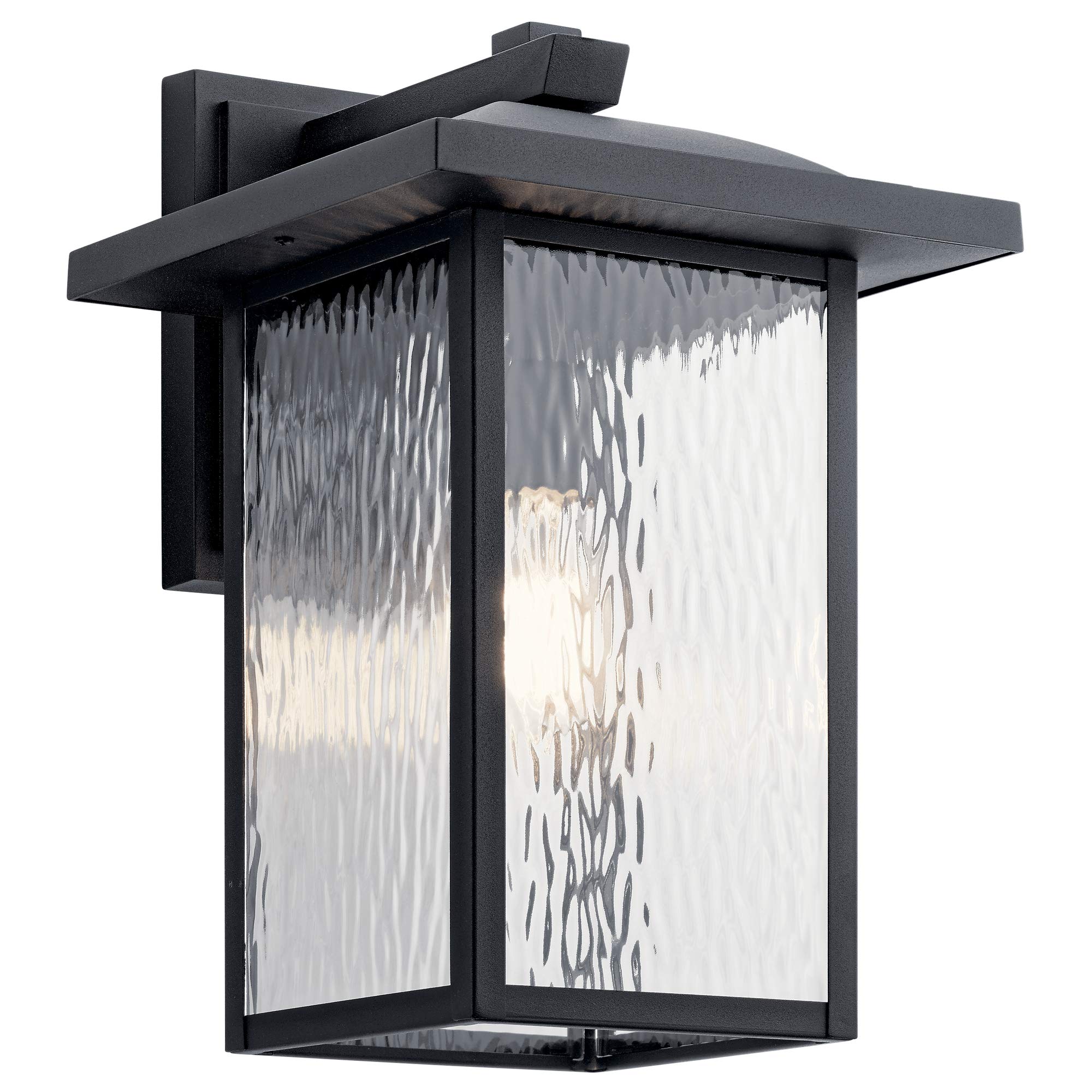 Kichler 16in Outdoor Wall Light in Textured Black, 1-Light Exterior Sconce with Clear Water Glass, Model 49926BKT