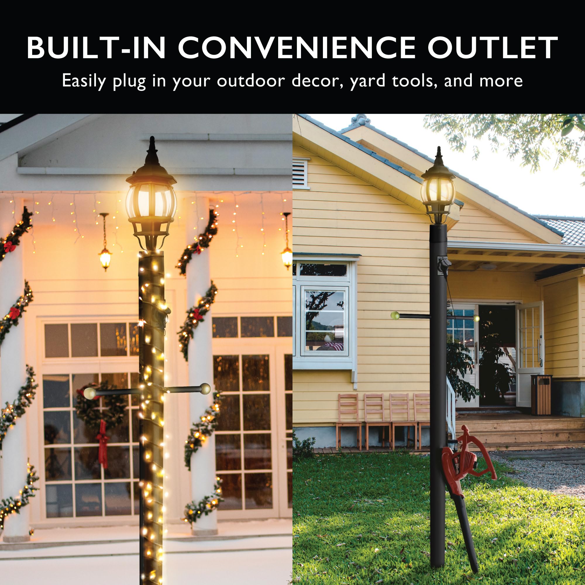 Design House Traditional Outdoor Lamp Post With Plastic Cross Arm - Direct Burial Installation - Built-In Outlet And Dusk To Daw