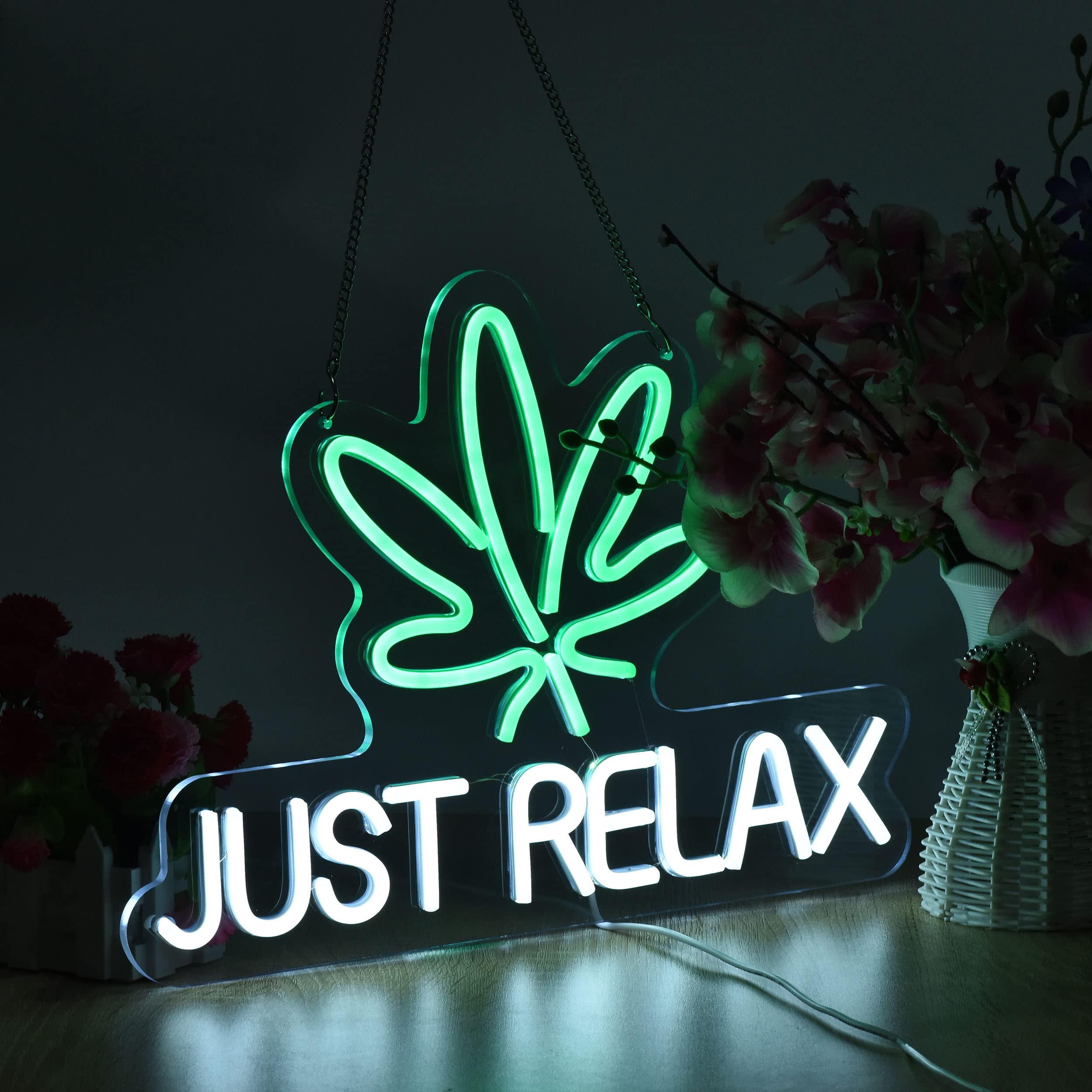 Roouneon Just Relax Neon Sign - Led Wall Decor For Bedroom, Game Room, Party, Usb Dimmable Yellow
