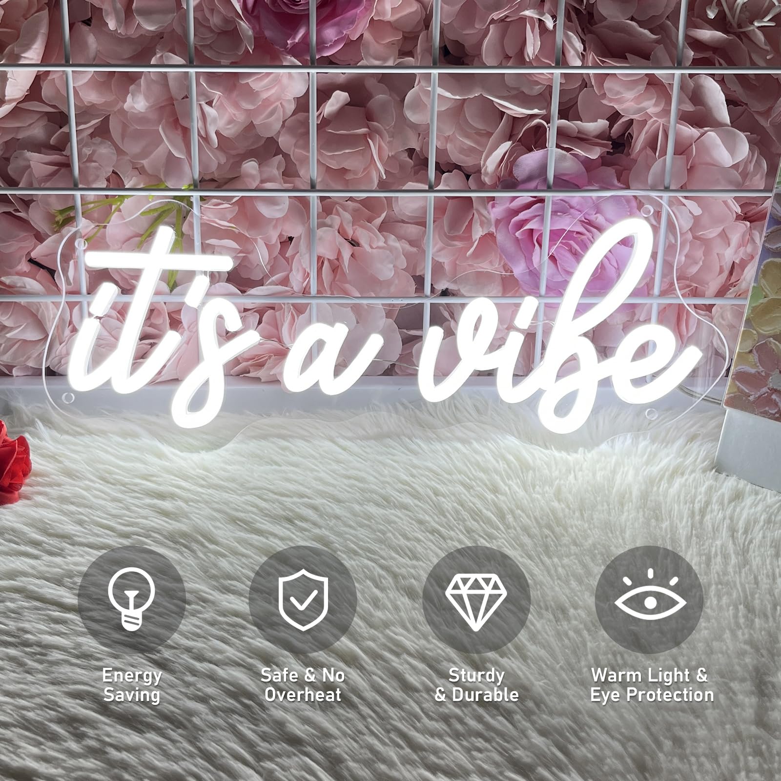 ItS A Vibe Neon Sign Led Neon Light For Wall Decor Usb Powered Three Adjustable Brightness Lights Up Sign For Home Birthday Party Decor Bedroom Decorations Christmas Gift 38Cm*15.5Cm