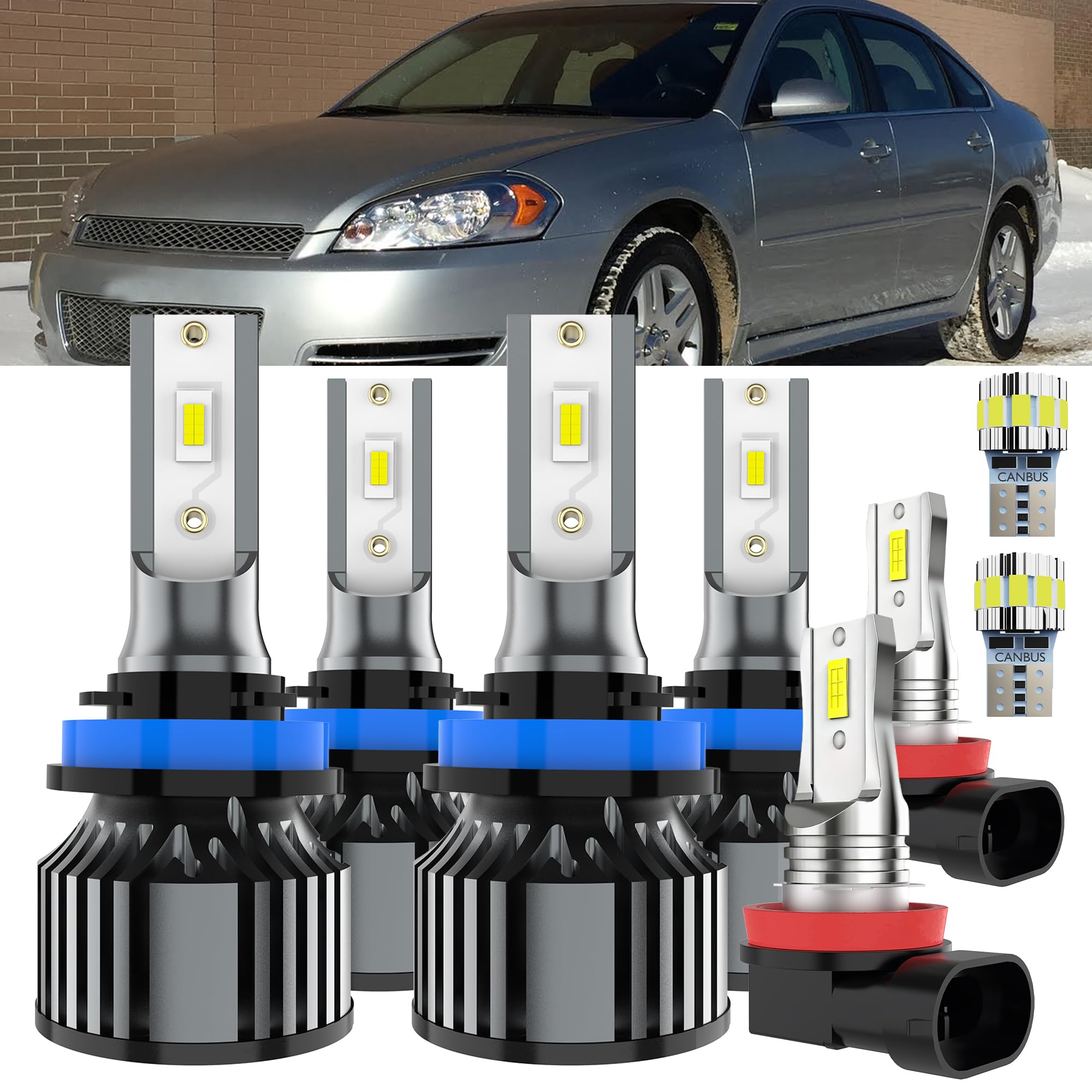 AYOTZIH Bulbs Fit For Chevy Impala 2006-2013, High Beams+ Low Beams+ Fog Lights+ License Plate Lights Combo, 400% Brightness 600