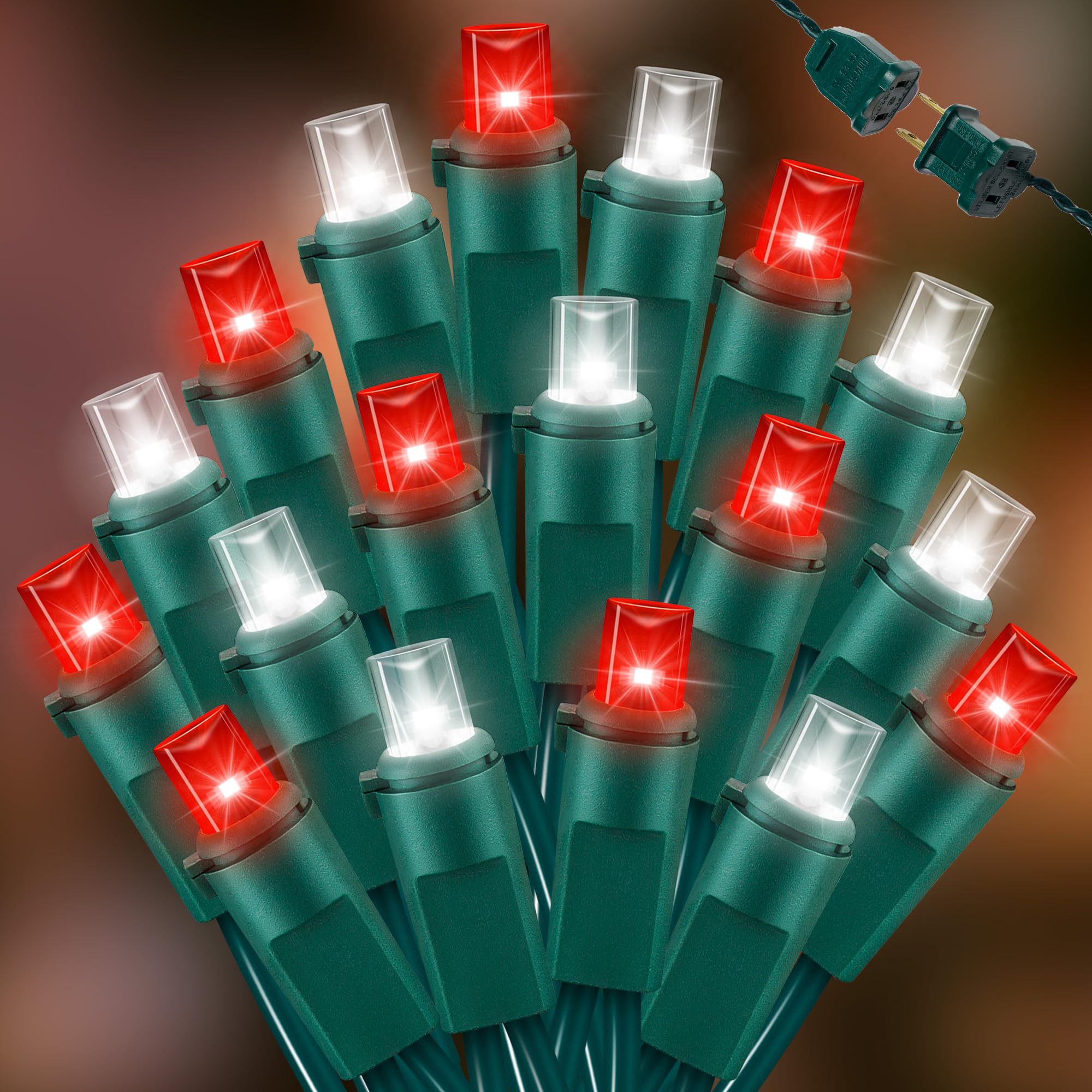 LAMPHOME 100 Count RED and White - String Lights - 21.6FT LED Christmas Lights, Mini led Lights for Indoor Outdoor Home Holiday Party Wedding Independence Day Decoration