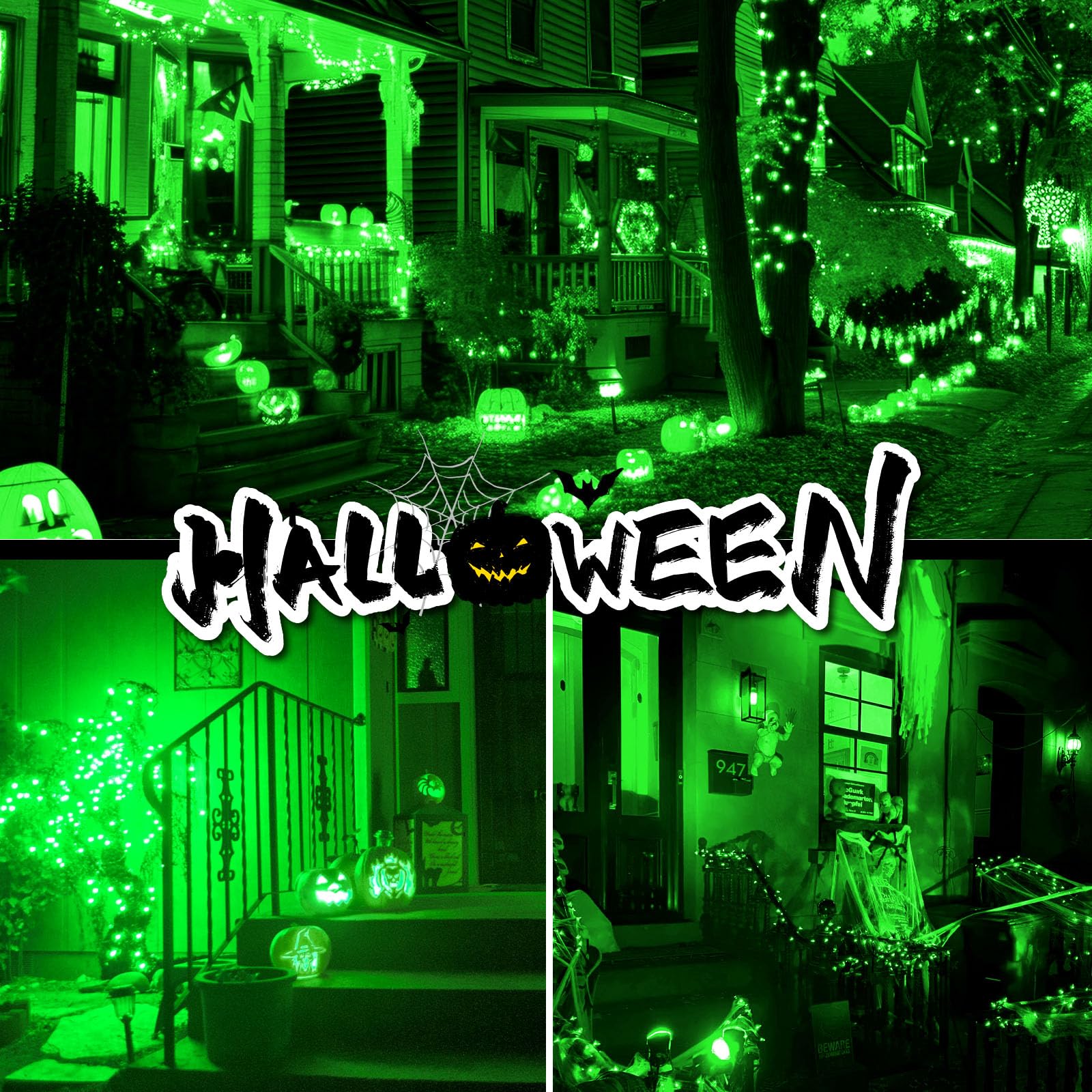 Btfarm 2 Pack Solar String Lights Outdoor, 160Led 66Ft Halloween Solar Fairy Lights Outside Waterproof, 8 Modes Solar Powered Tw
