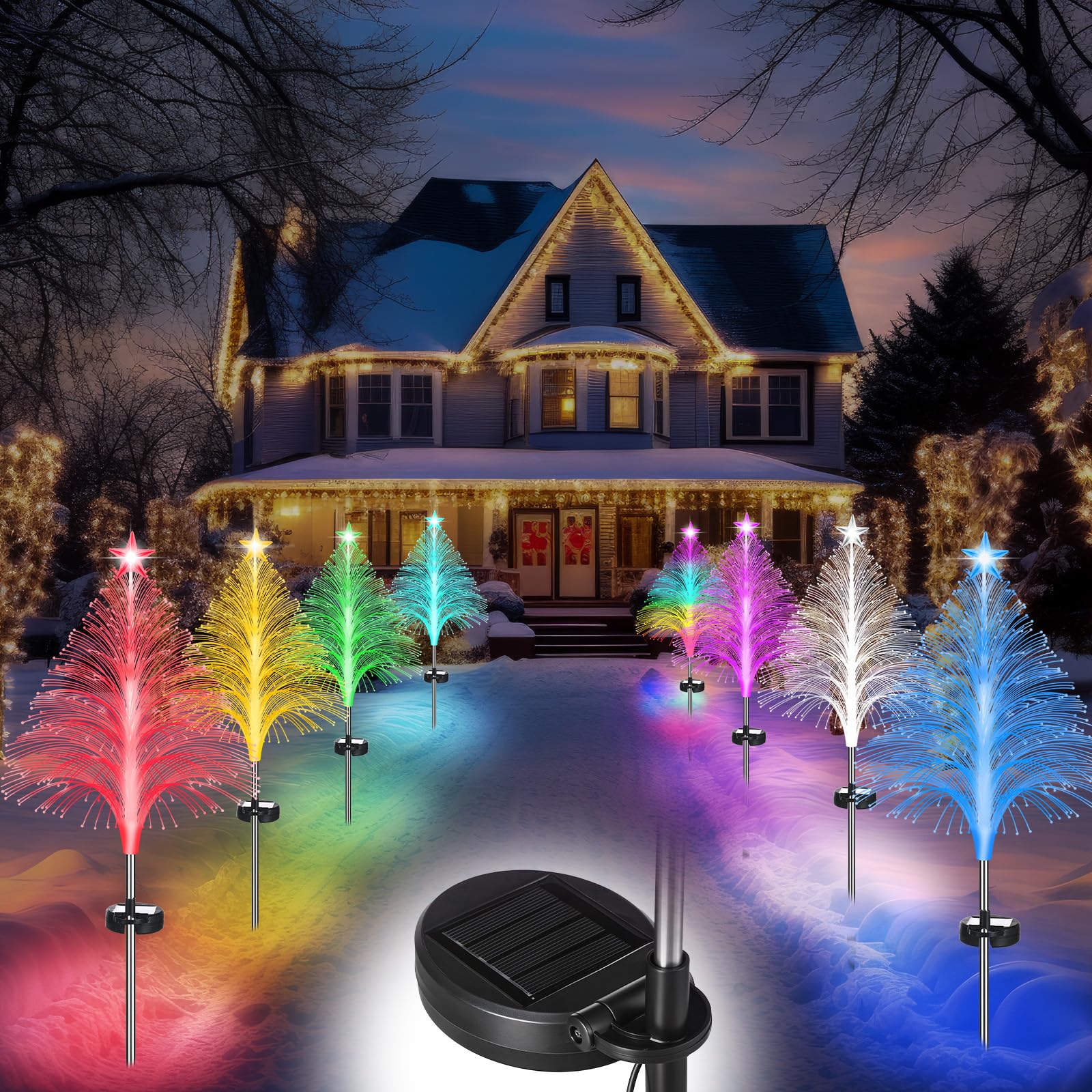 Baquler 12 Pack Solar Christmas Tree Lights Waterproof Outdoor Pathyway Stake Light 7 Lighting Modes Fireworks Christmas Stake L