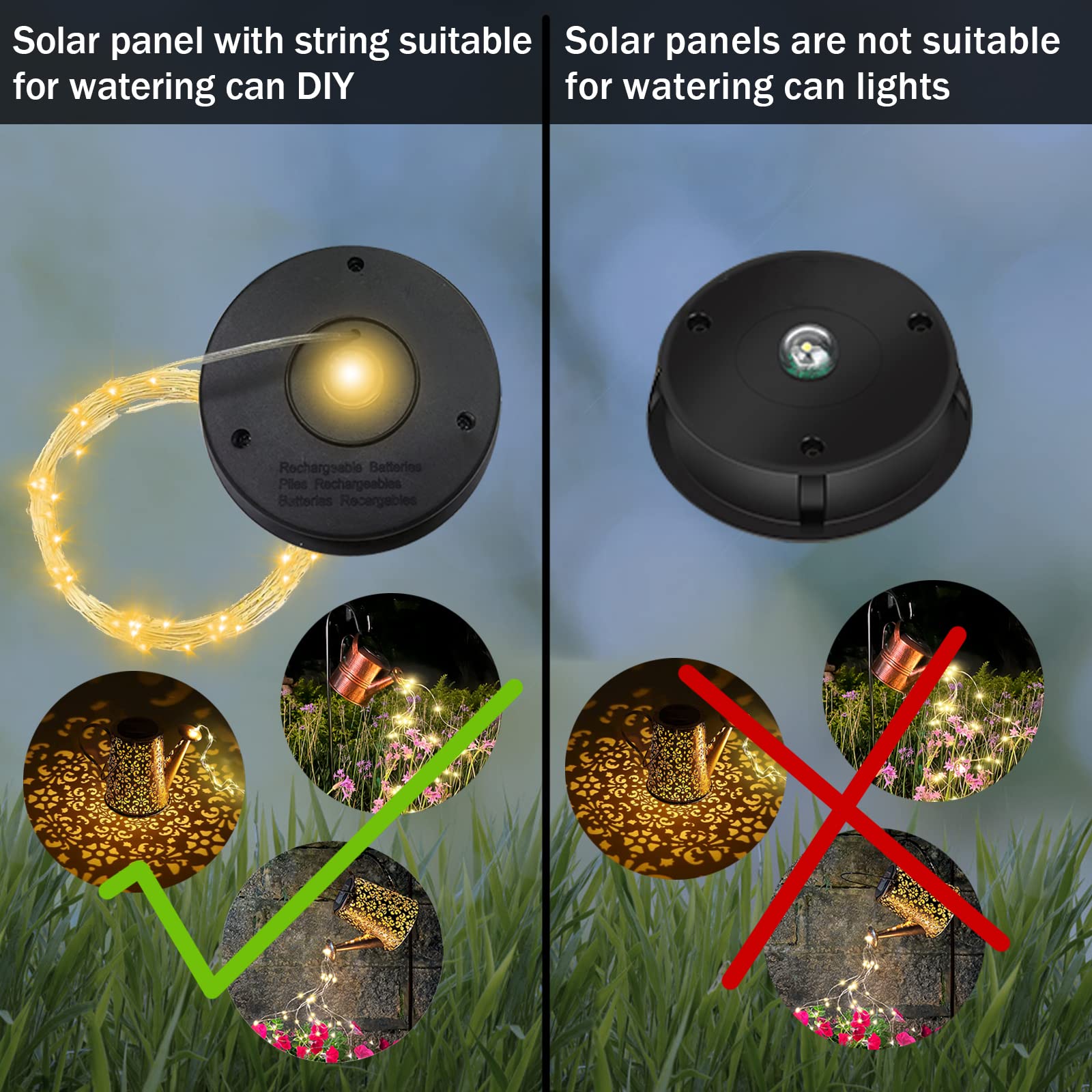 Solar-Replacement Top Lantern Waterproof String - 2 Packs Round Panels Copper Wire Accessories For Garden Watering Can Lights Ou