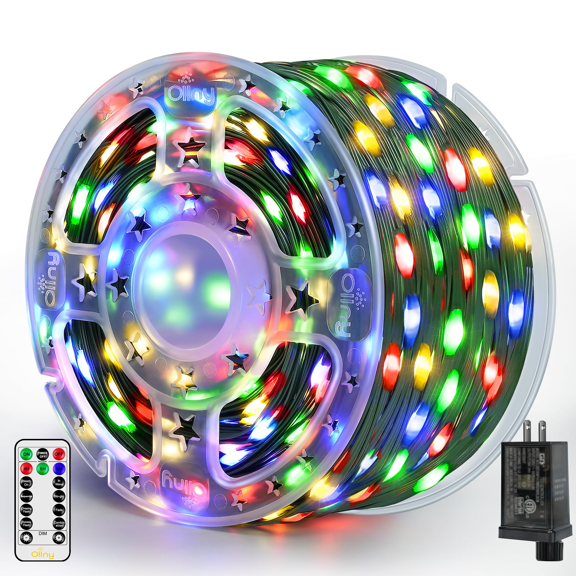 Ollny Christmas Lights 800 LED 262FT Plug in, IP67 Waterproof Green Wire Outdoor Christmas Lights with Remote, 8 Modes with Time