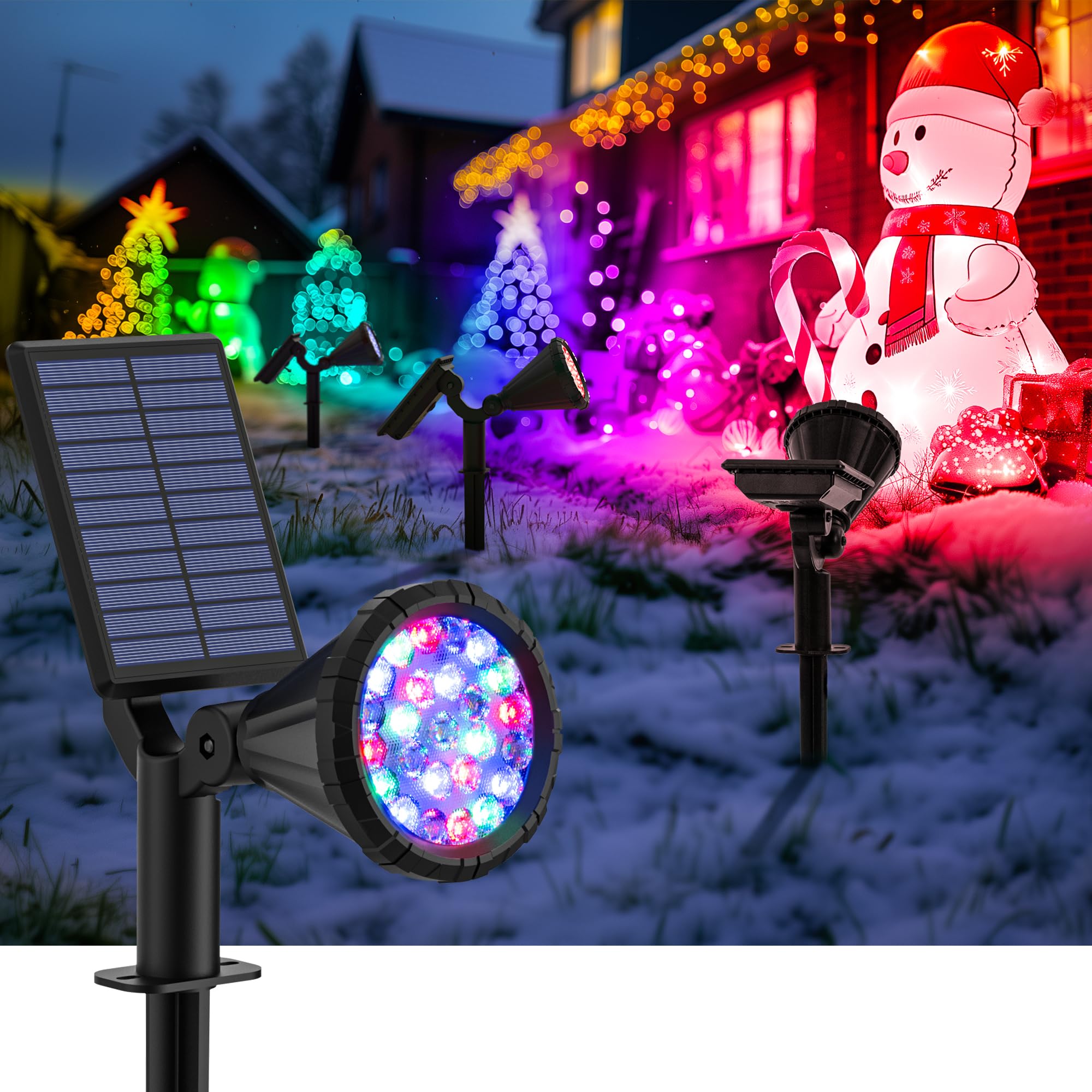 AUDERWIN Color Changing Solar Spot Lights Outdoor Halloween Lights Multicolor, IP65 Waterproof Christmas Decorations Landscape S