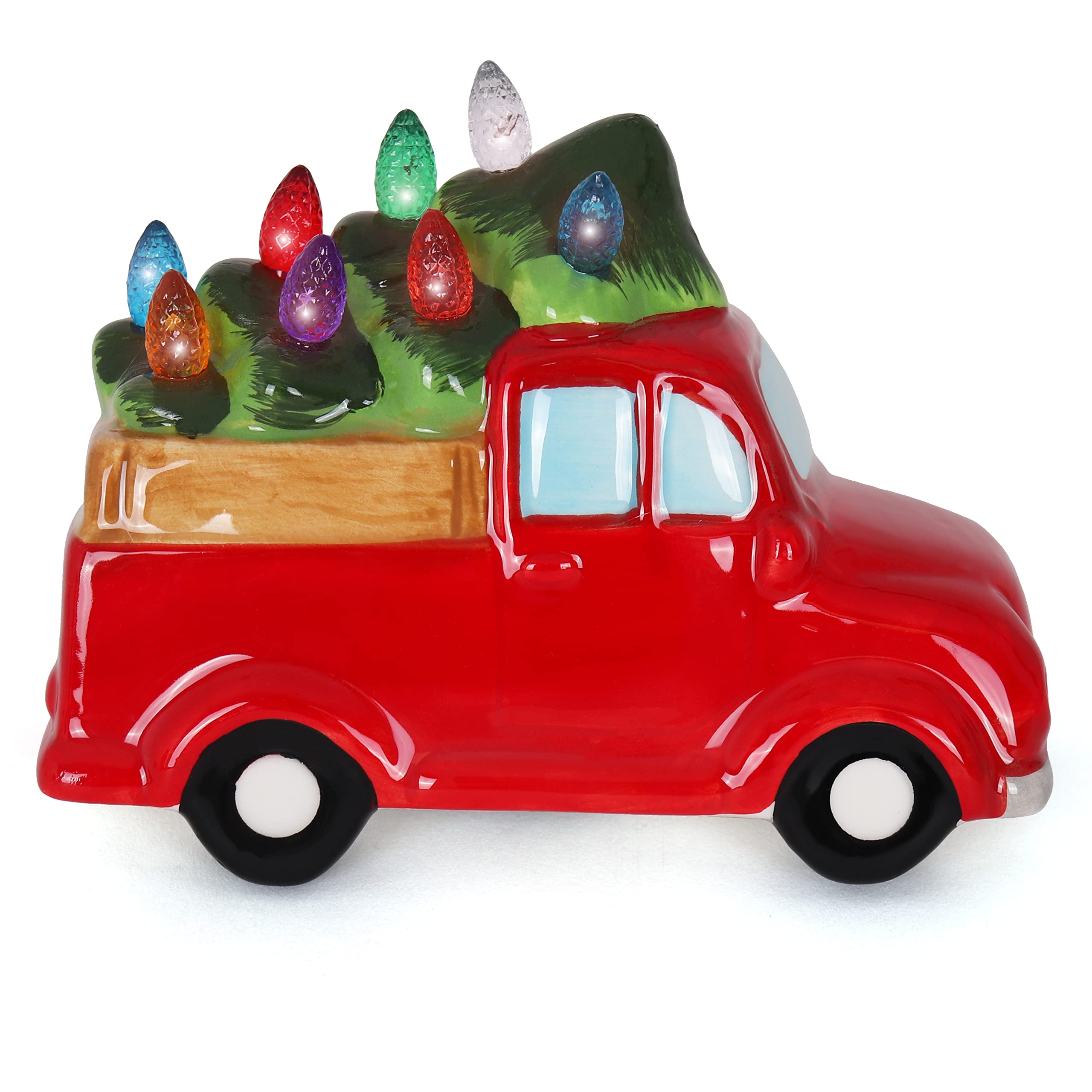 Milltown Merchants Ceramic Christmas Tree Night Light - Plugin Christmas Tree With Lights - Lighted Vintage Ceramic Tree - Mini Christmas Tree Decorative Night Light (Truck)