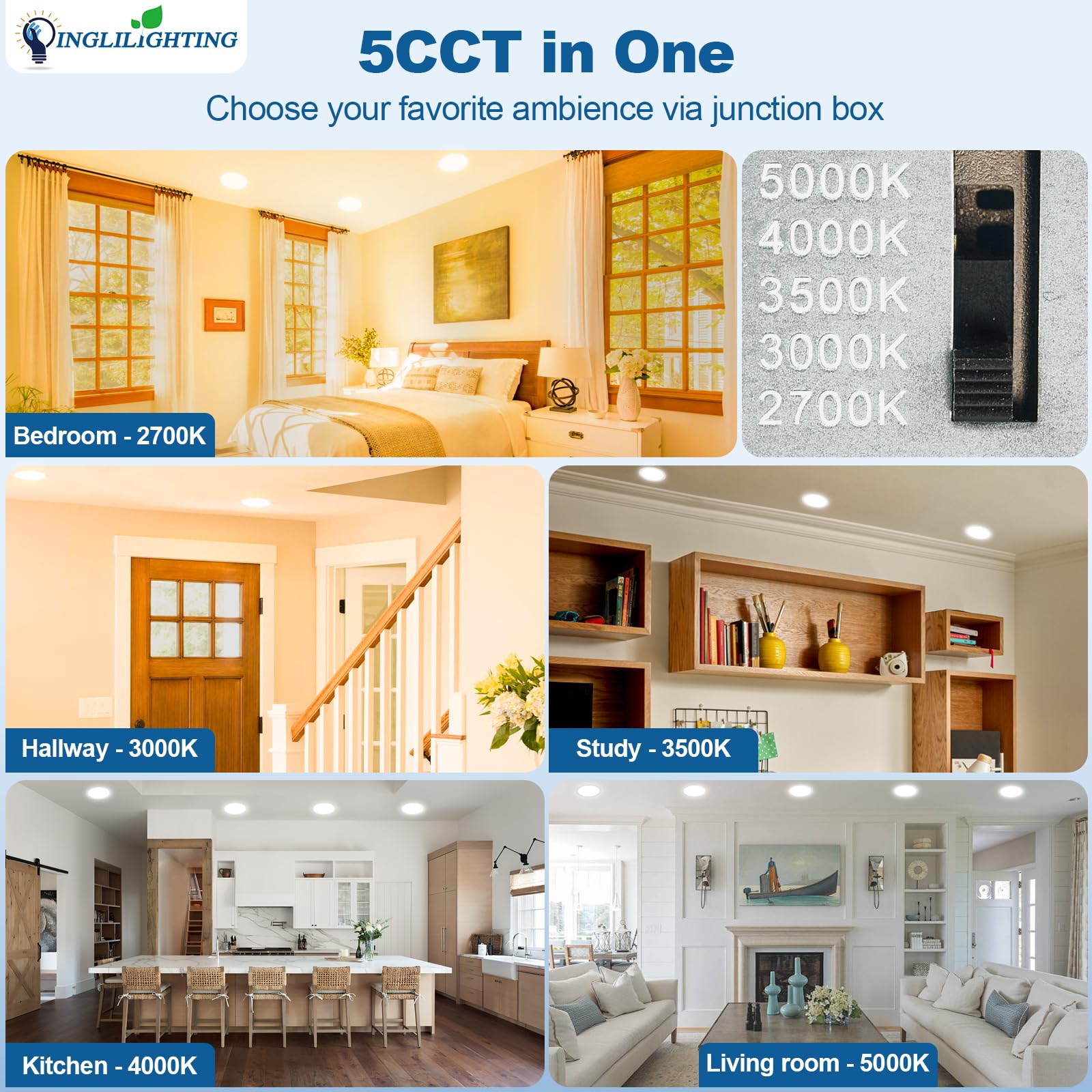 Dllt Led Recessed Ceiling Lights: 12 Pack 8 Inch 5Cct Ultra-Thin Lighting With Junction Box For Bedroom - 1800Lm Brightness 18W Eqv 170W Dimmable Canless Wafer Downlight With Etl&Fcc