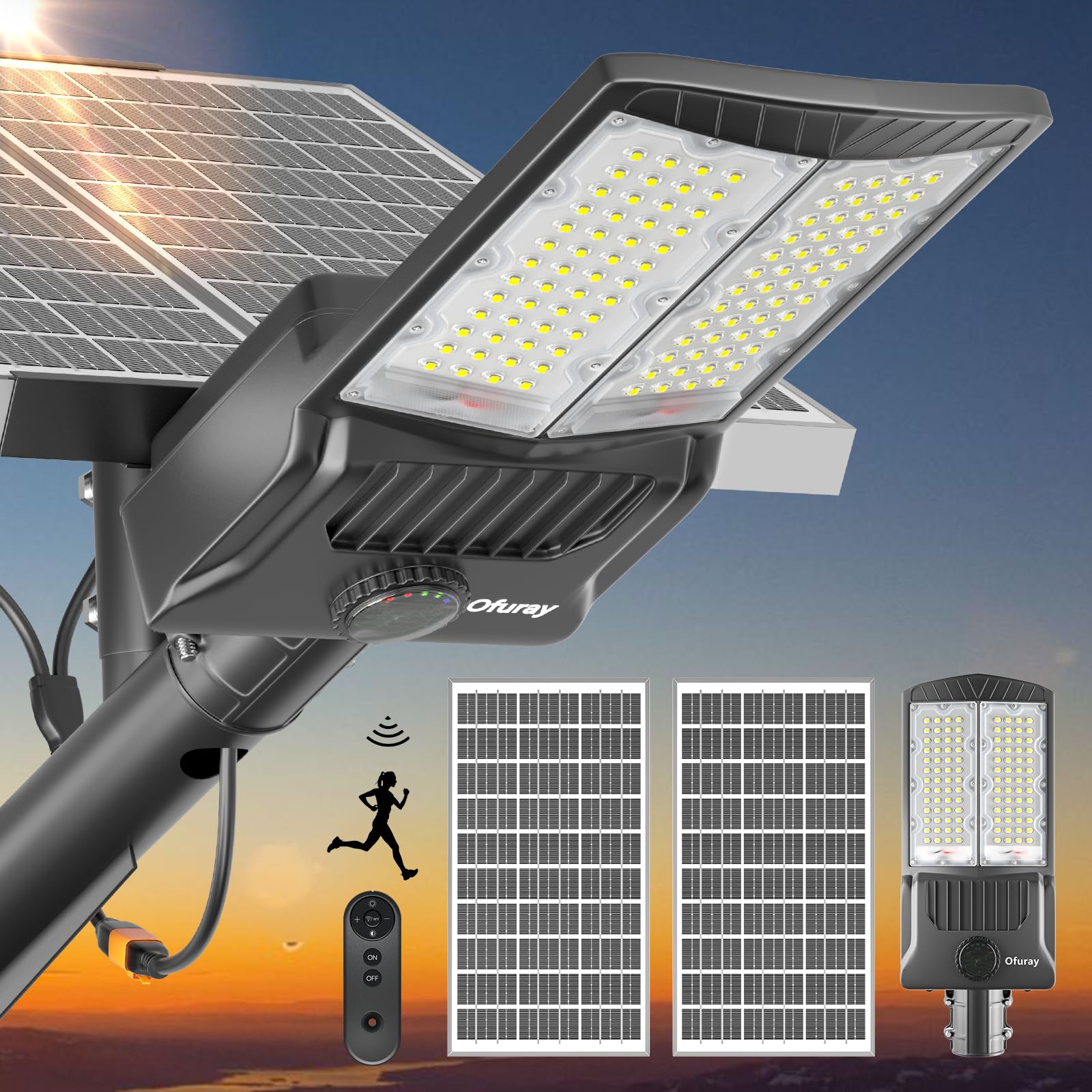 Ofuray Of-8800W Solar Street Lights Outdoor,650000LM Security Flood Lights Parking Lot Commercial with Motion Sensor, 6500k IP67