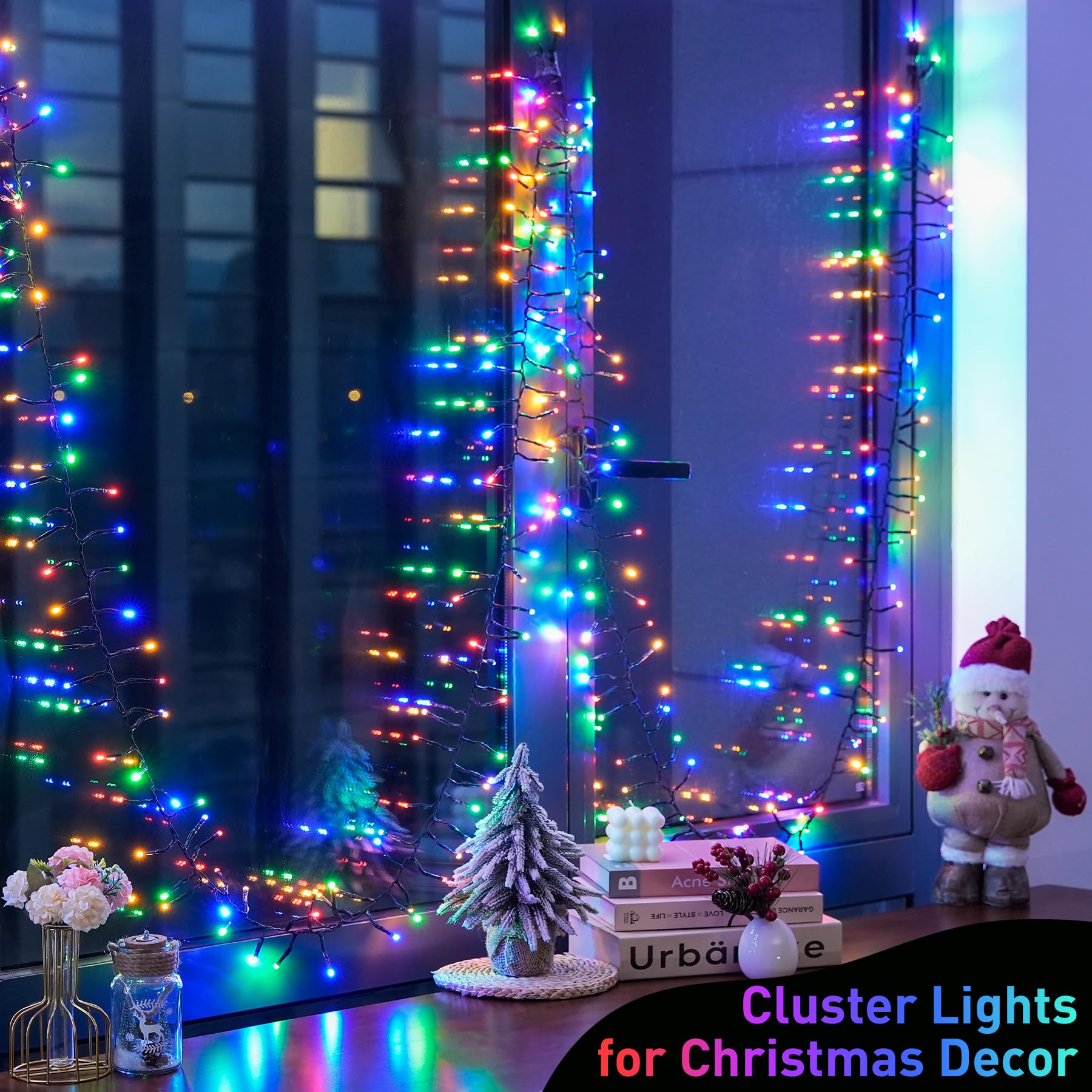 JMEXSUSS 400 LED Cluster Lights, 22ft Twinkle Lights, Multicolor, Remote, 8 Modes, Green Wire, Model EXS-S-0400-R