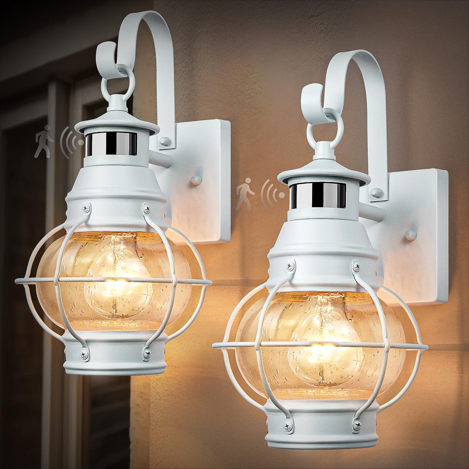 Lamomo Porch Light Outdoor Wall,2 Packs White Motion Sensor Outdoor Wall Light, White Outdoor Light Fixture for House, Exterior 