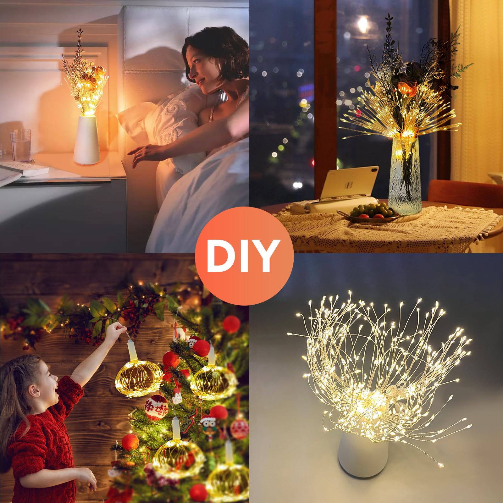 Firework Lights Waterproof Hanging, 200 Led Battery Operated Decorative String Lights Outdoor For Wedding, Party, Backyard, Pati