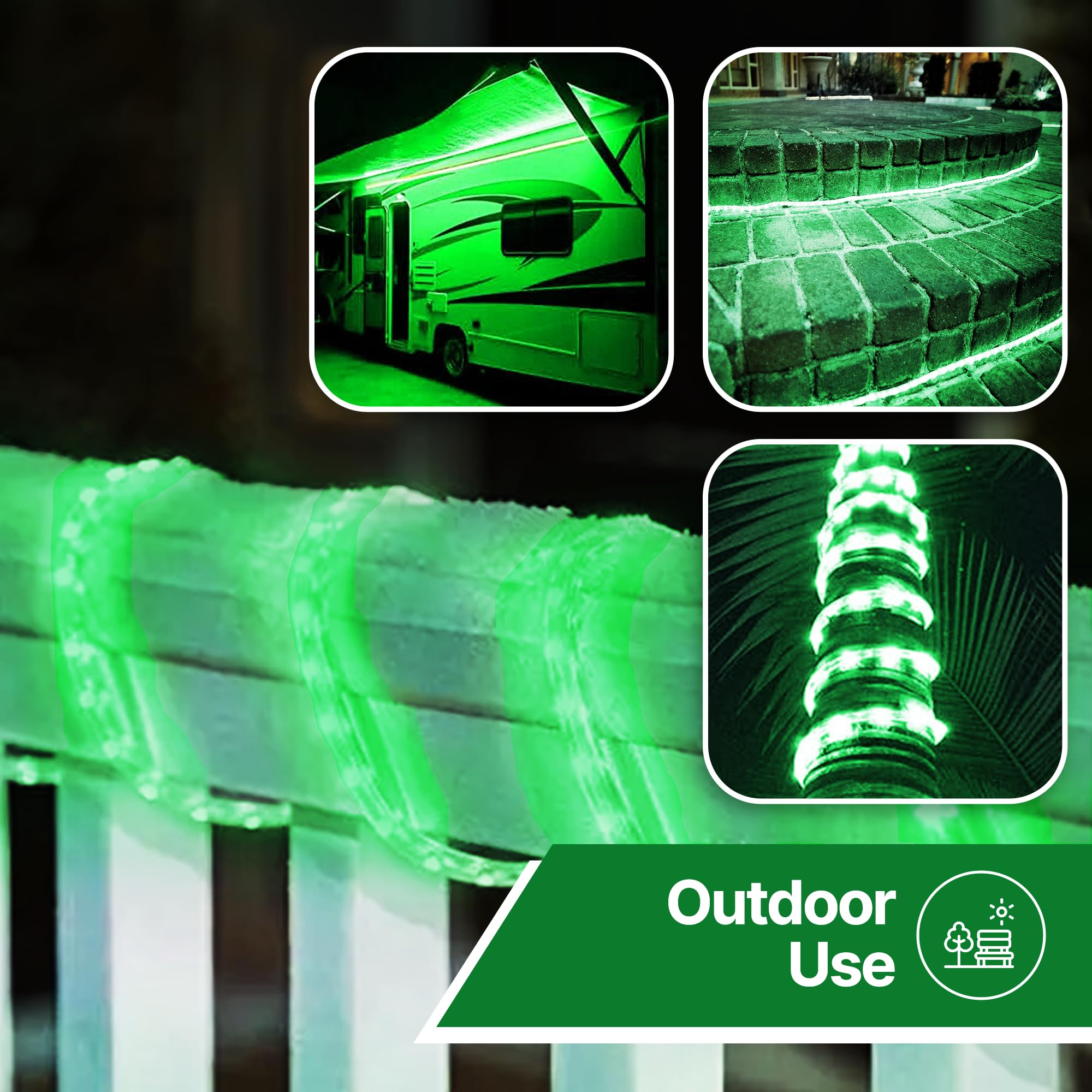 Tupkee 24ft Green LED Rope Light - Indoor/Outdoor Use, 10mm Diameter, 144 Long Life Bulbs, Perfect for Decoration and Lighting
