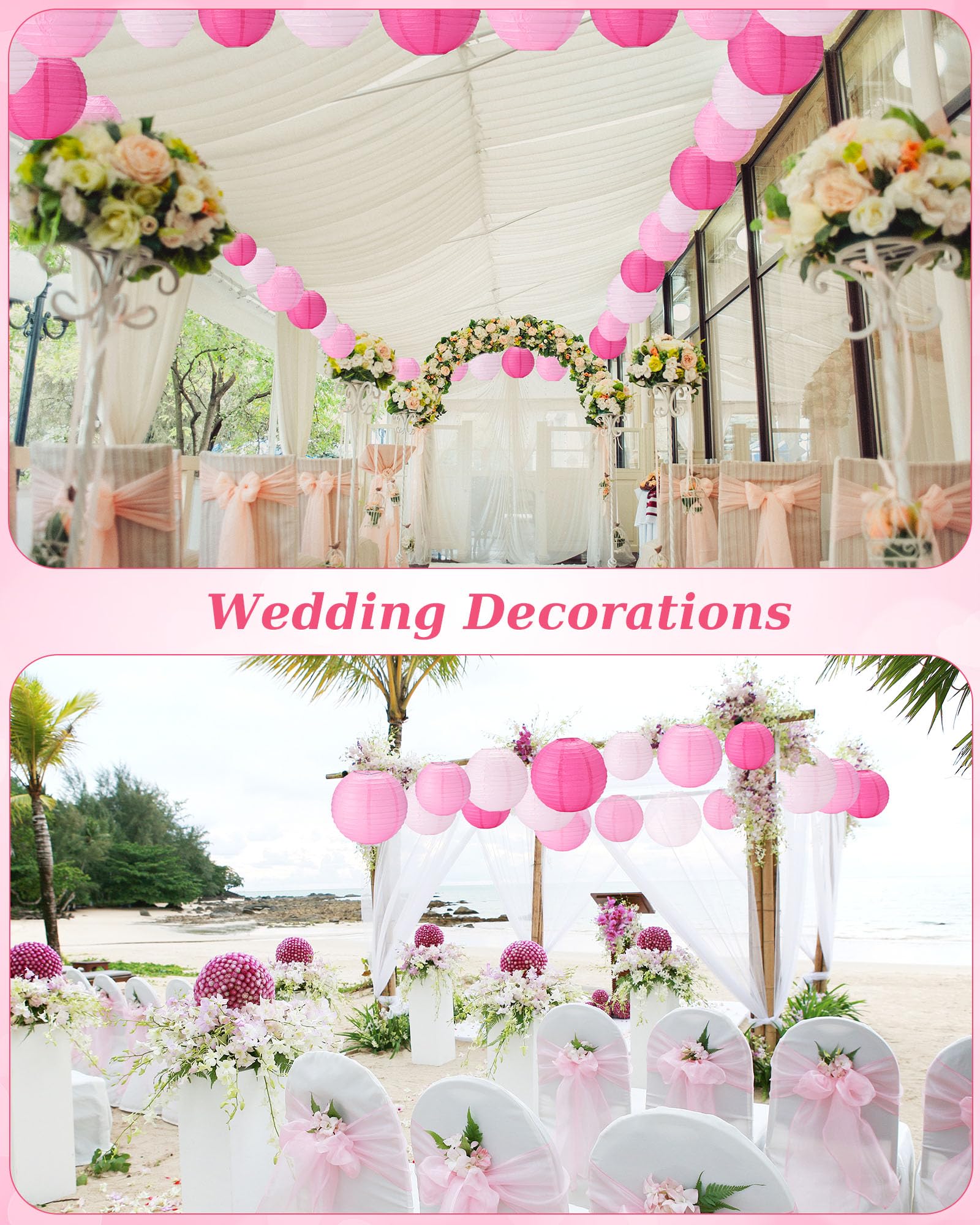 Treela 48 Pcs Paper Lanterns Party Decorations Chinese Round Paper Lanterns 4/6/8/10 Inch Asian Hanging Lamps Decorative For Bir