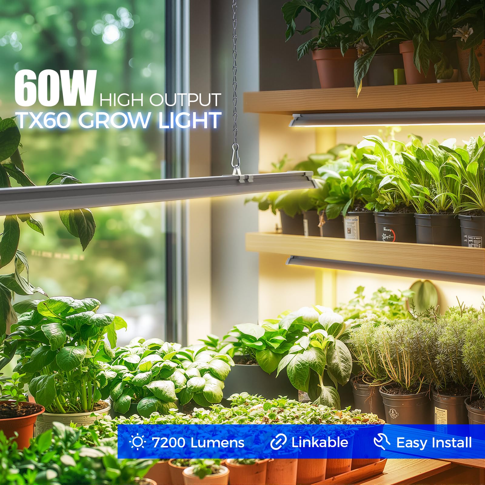 Barrina TX-S60 4FT Grow Light, Full Spectrum 60W, Aluminium, 3000K/6500K/660nm, Linkable, Indoor/Greenhouse Lighting