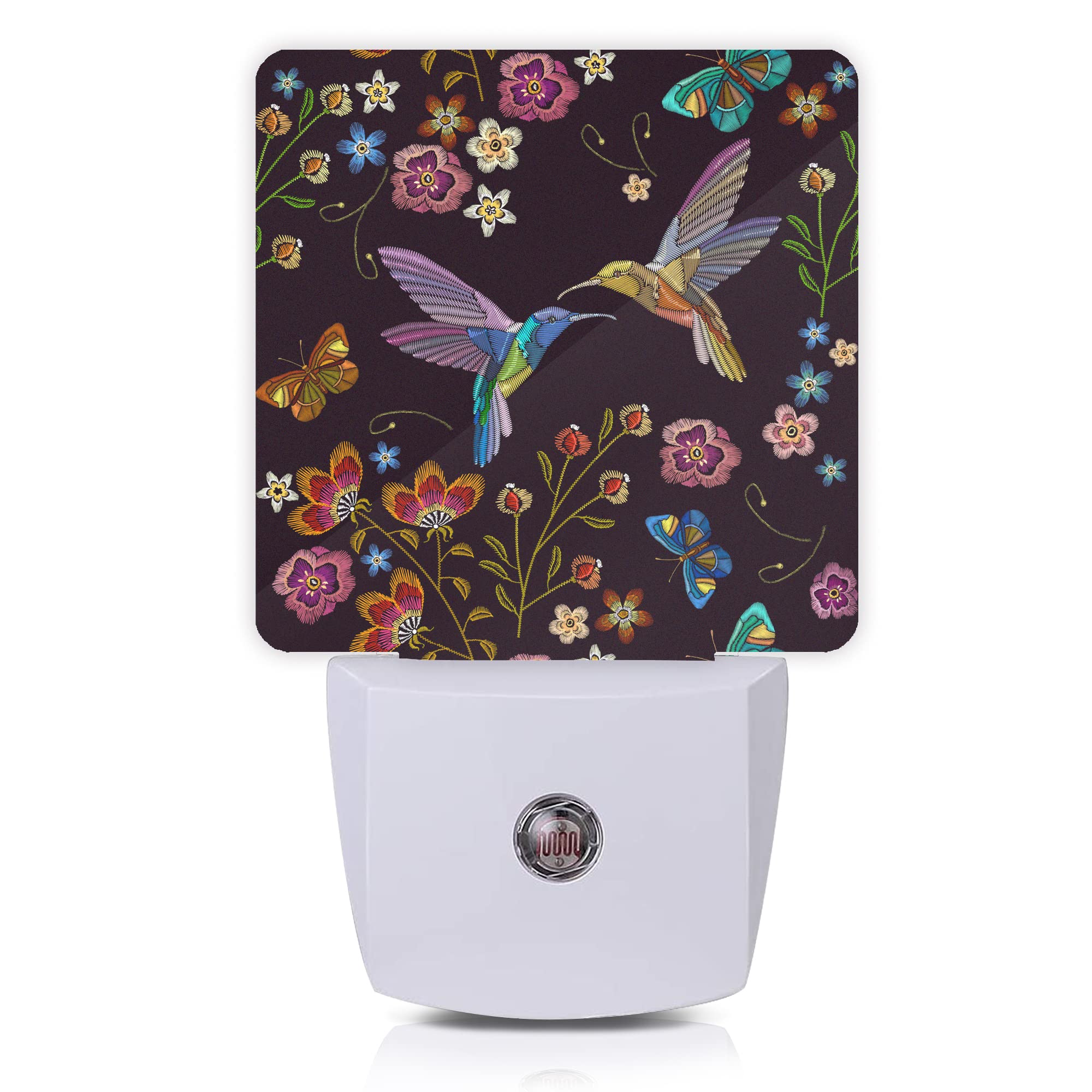 Smoaffly LED Night Light - Vintage Hummingbird Butterfly Flowers - Auto Sensor Dusk-to-Dawn Lamp for Nursery & Home Decor - Model XD-FXYD-LST15