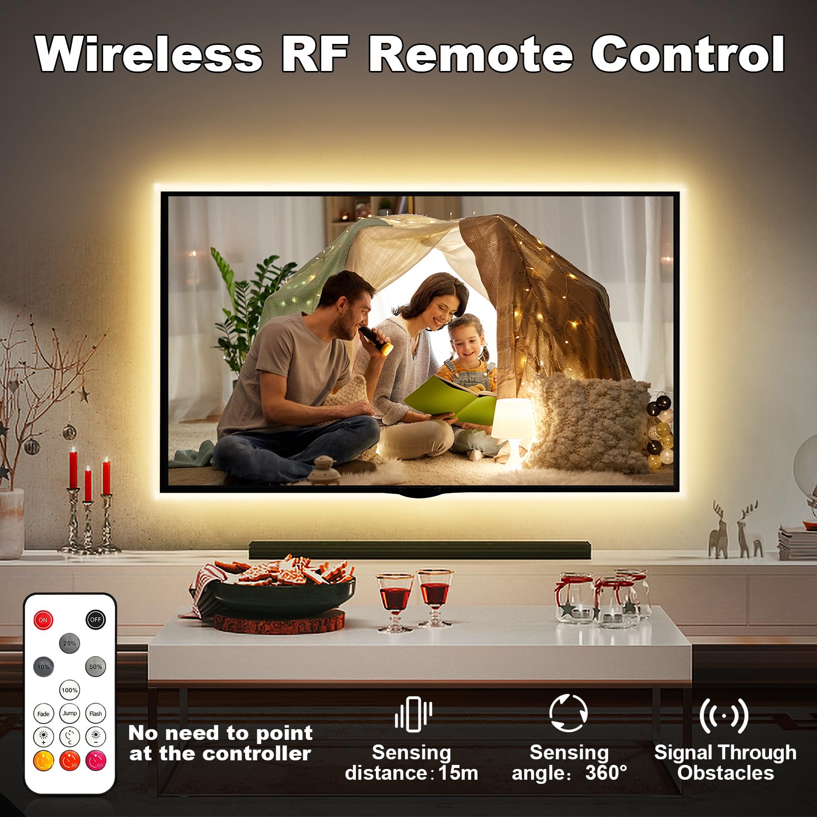 Tatazone COB LED Strip Lights 32.8ft, 3000K Warm White, Dimmable, RF Remote, Flexible Indoor Adhesive Lighting for Home Decor