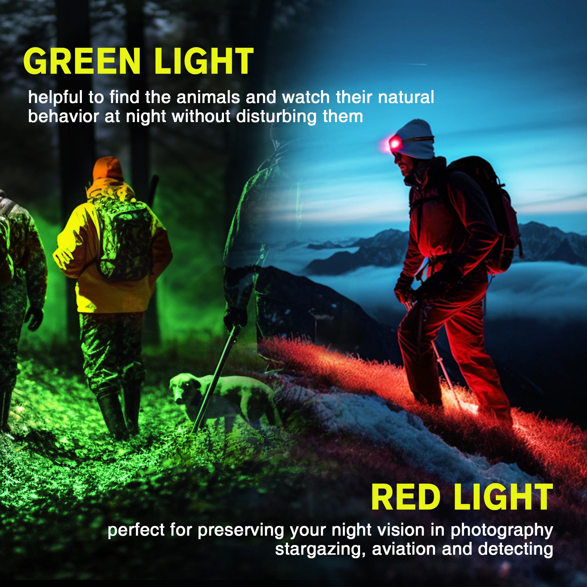 Favorlite 2 Pack Headlamp Rechargeable, 1300 Lumen Lightweight Bright With White Green Red Headlamp Flashlight, Waterproof Motio