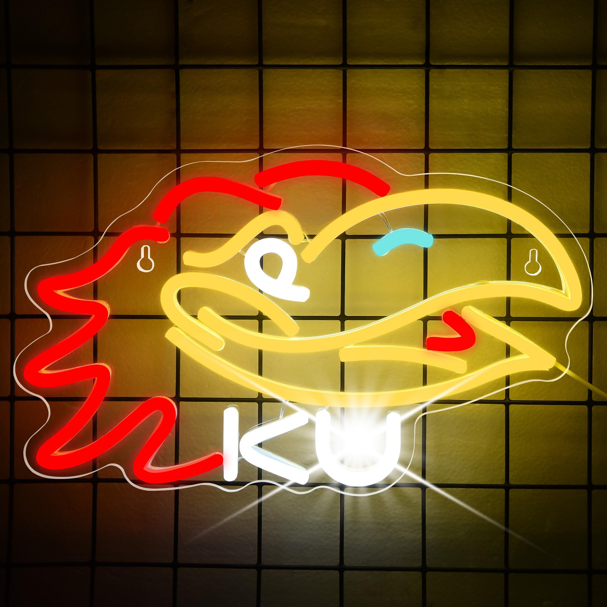 LALAON Neon Sign for Wall Decor - University Football Team LED Light - 13x8in - Red and Yellow KU - Model ZKXD10001