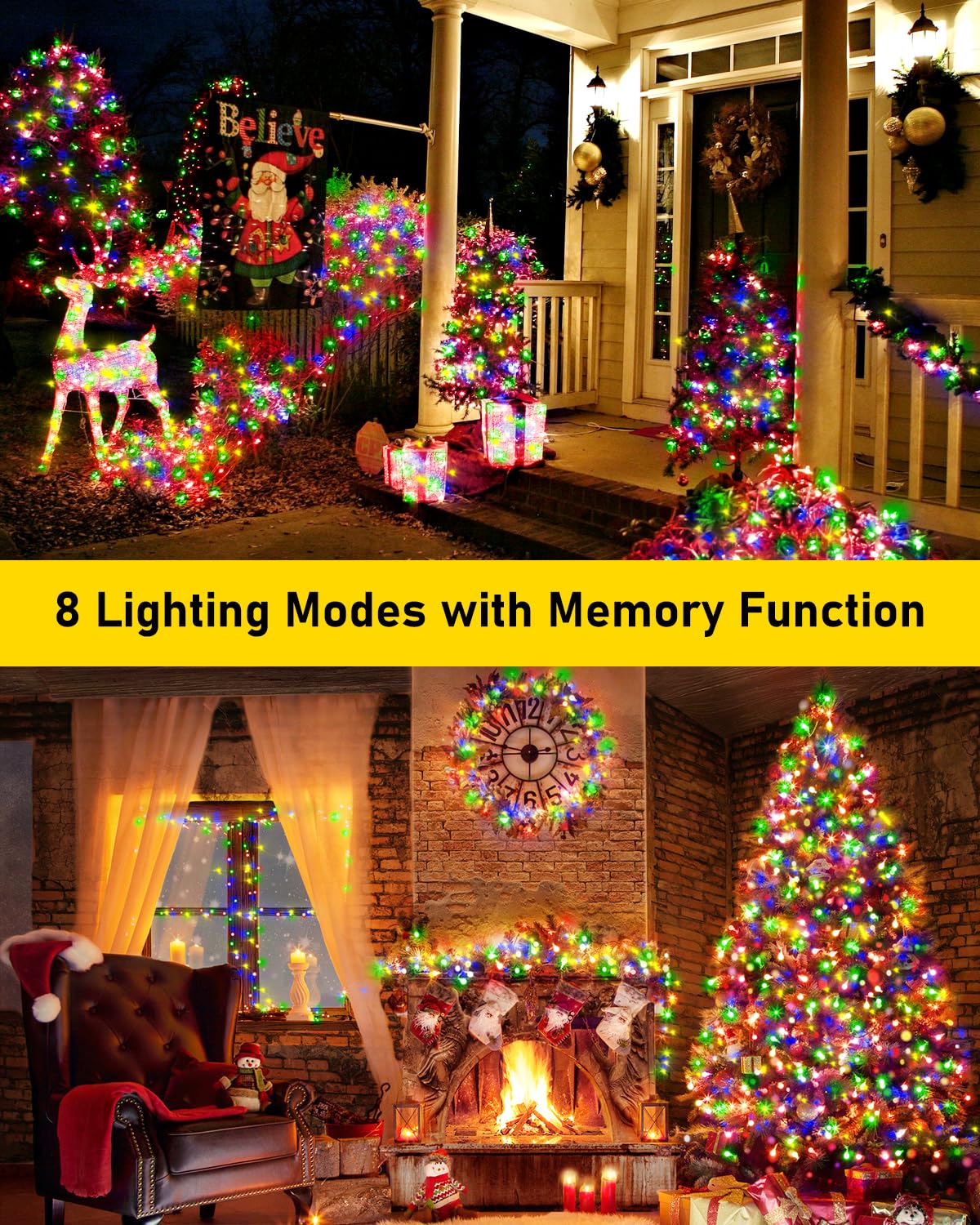 Knonew Easter Fairy Lights 203Ft Waterproof Outdoor - 600 Led Plug-In String Lights With 8 Modes & Memory Function, Multicolor E