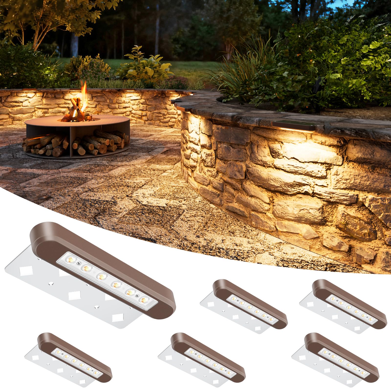 VOLISUN 7 Inch Retaining Wall Lights  IP67 Waterproof Hardscape Lighting  Cuttable Low Voltage Lighting  12V Paver Lights  2.8W Outdoor Step Landscape Lights  2700K Soft White (6 Pack)
