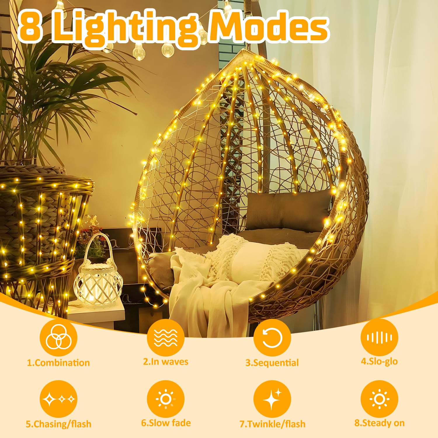 XURISEN Fairy Lights, 33FT 200LED Battery Operated, 8 Modes, Waterproof, Warm White, 2 Pack