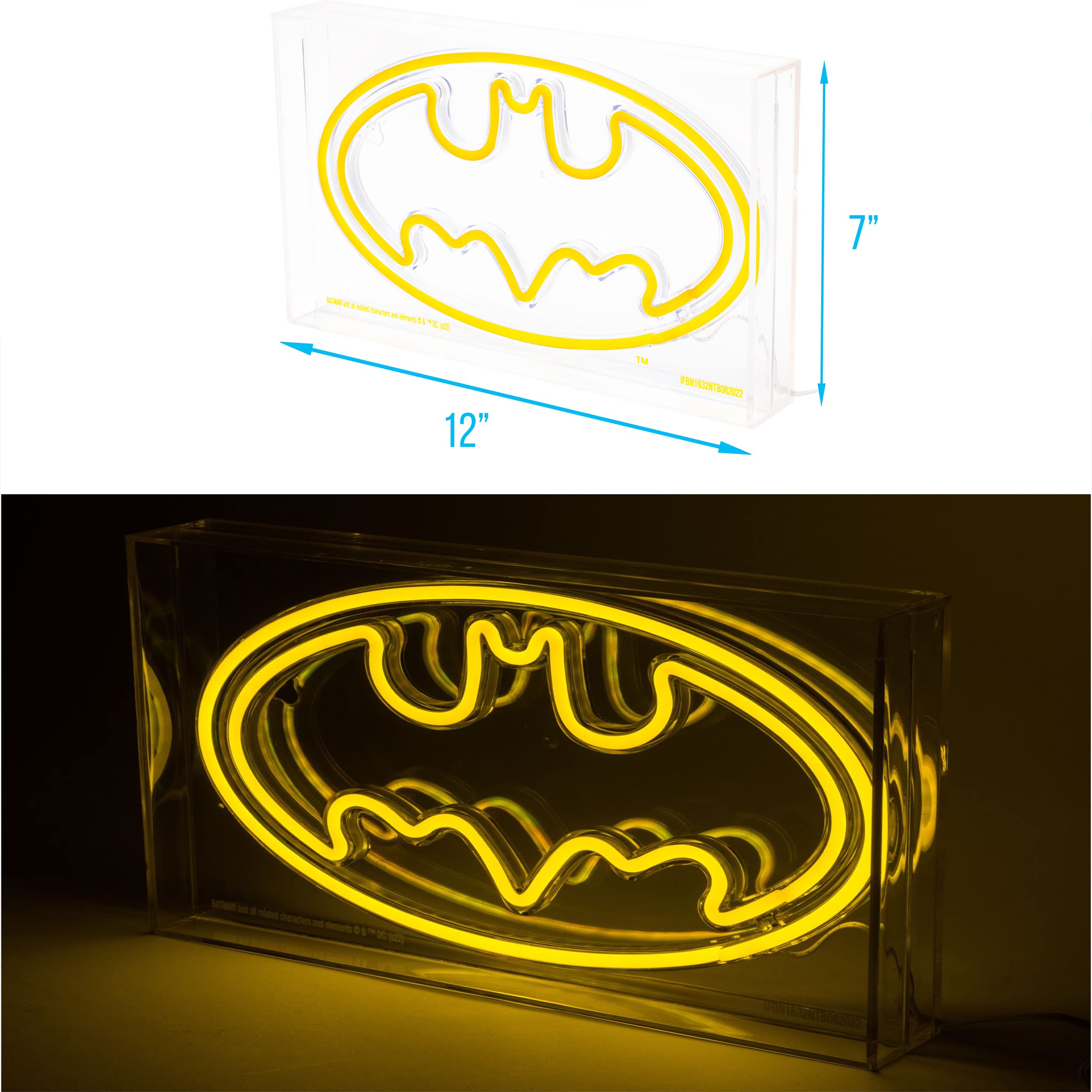 Silver Buffalo DC Comics Batman Logo Symbol USB Powered Neon Light Box, 12 x 7 Inches