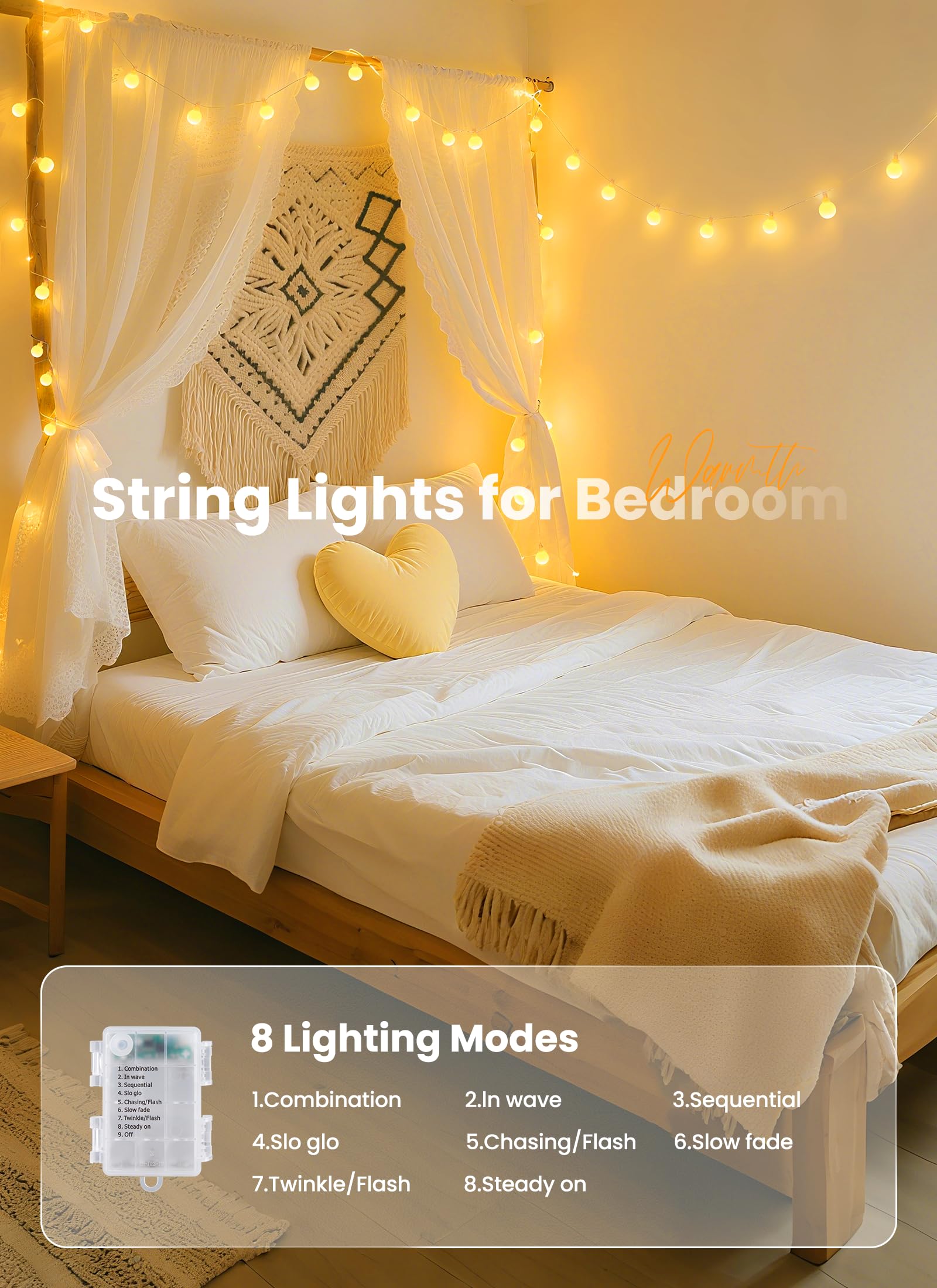 Brightown Battery Operated String Lights, 60 LED Globe Fairy Lights, 19.6Ft, MiniGlobe-60D, Indoor/Outdoor Decor