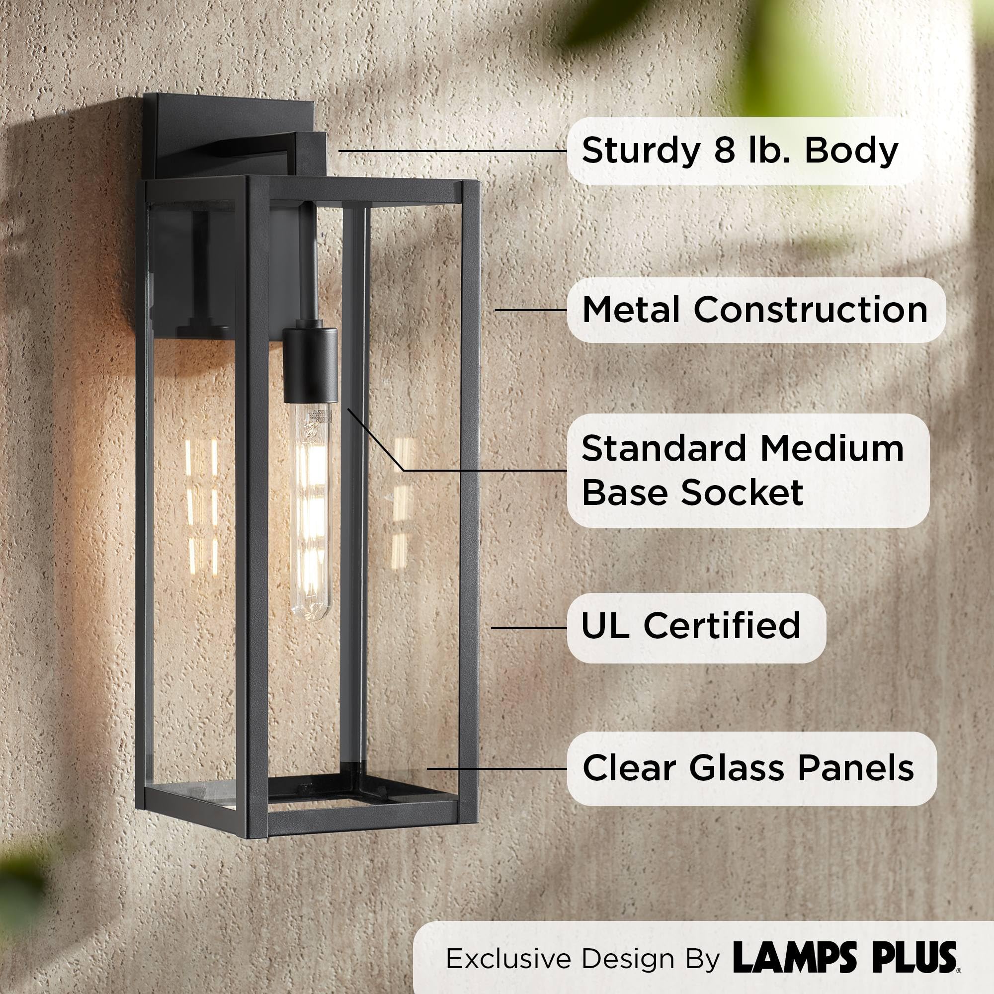 John Timberland Titan Outdoor Wall Light Fixture, 20in Clear Glass, Black Metal, Damp Rated for Porch, Patio, Garden, Garage