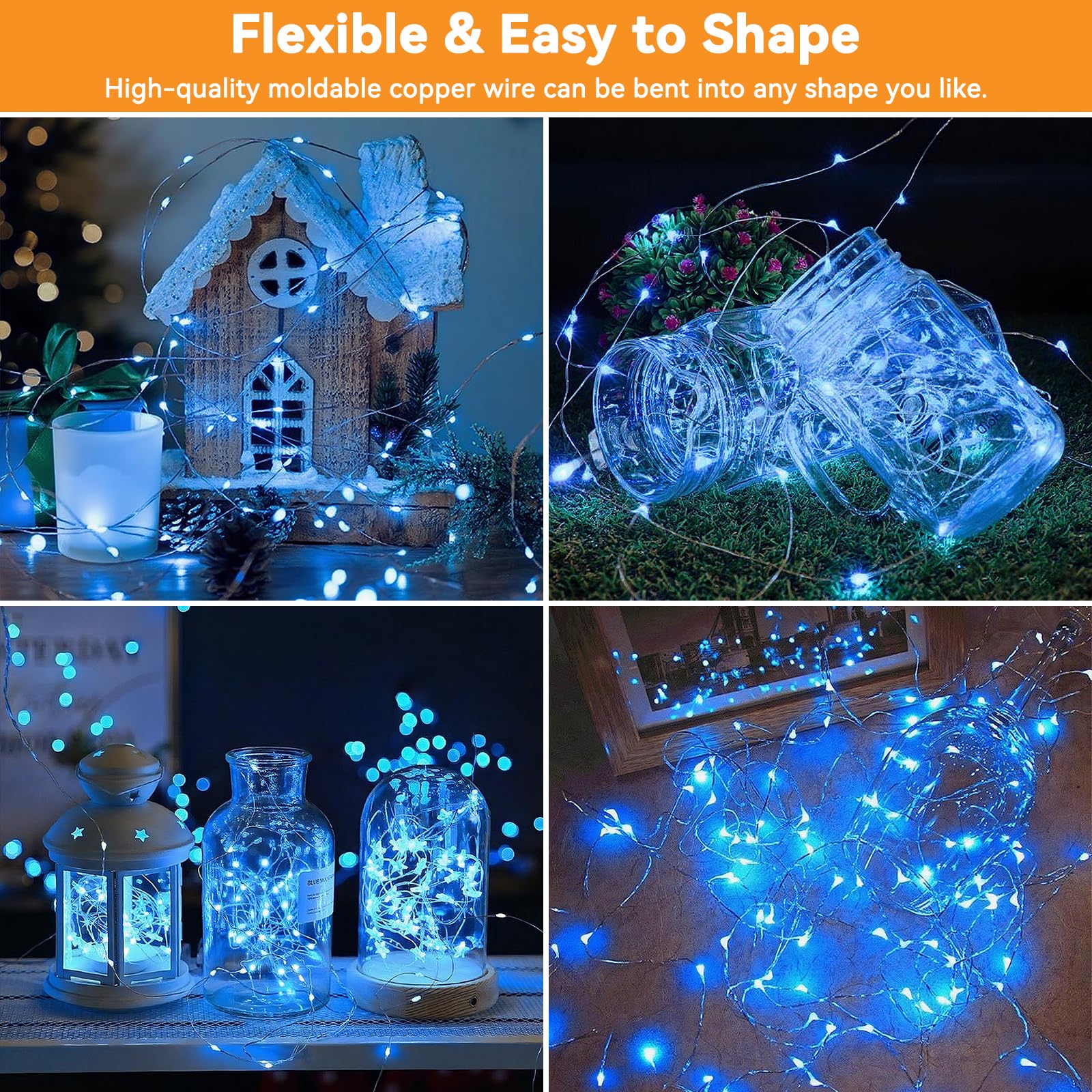 Solar String Lights Outdoor Waterproof 2 Pack Total 66Ft 200Led 8 Modes Twinkle Lights Solar Fairy Lights For Patio  Garden Yard Party Wedding Tree Christmas Halloween Decoration  Blue