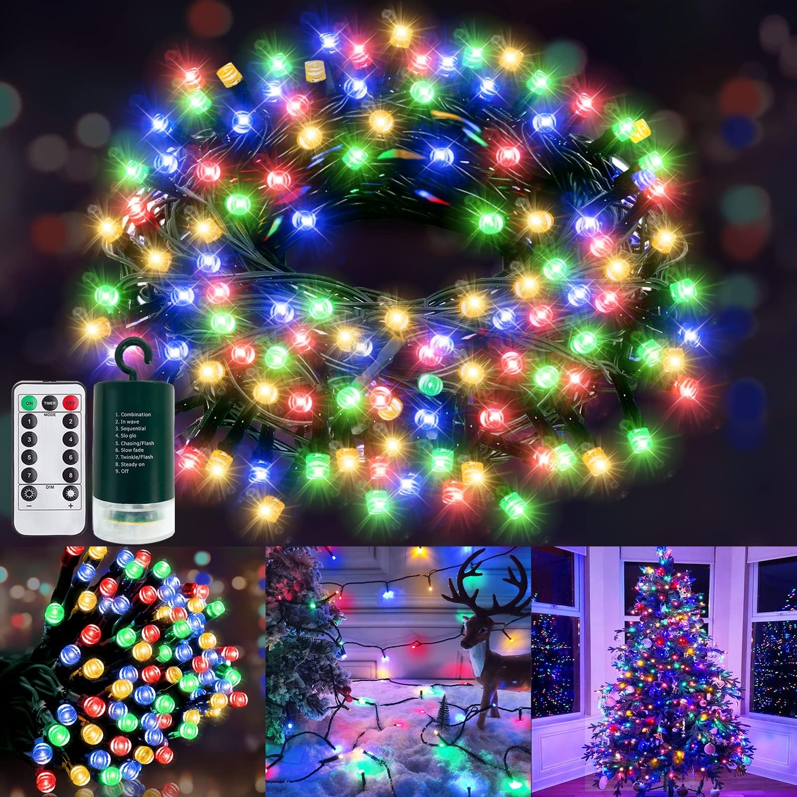 TURNMEON Christmas Decoration Colorful Fairy Lights Battery Operated, Green Wire Mini Light with Waterproof,Timer,Remote Control
