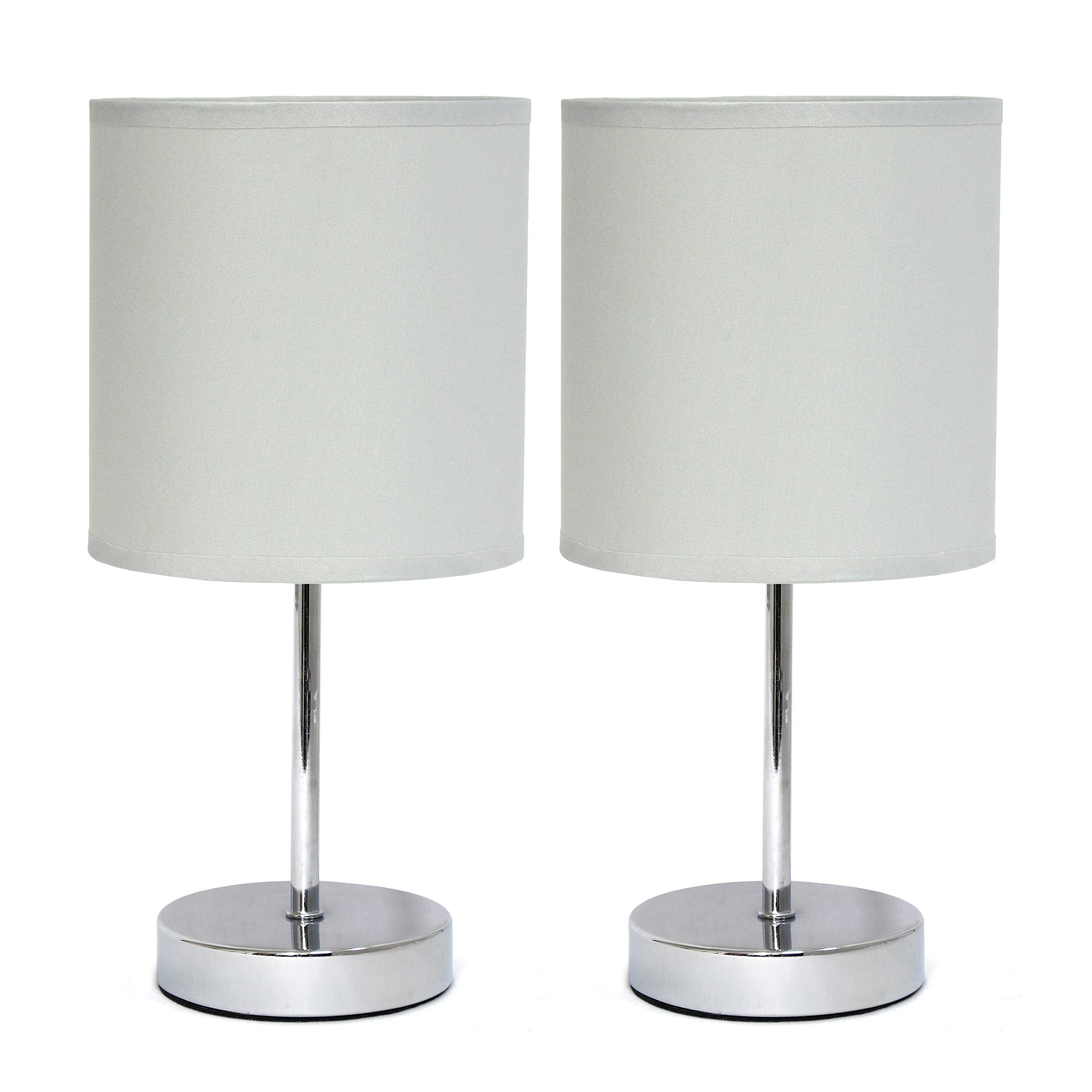Simple Designs Lt2007-Slt-2Pk Chrome Mini Basic Table Lamp With Fabric Shade 2 Pack Set, Slate Gray