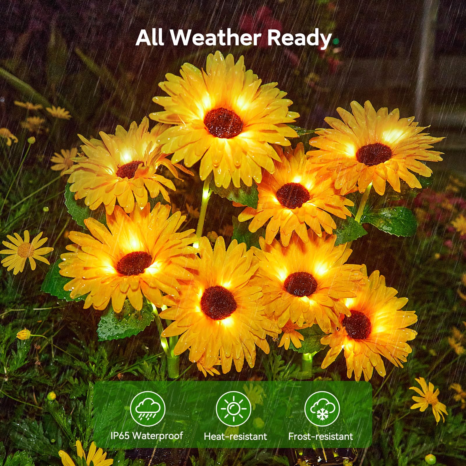 WdtPro 4 Pack Solar Garden Lights, Yellow Daisy Flowers, Waterproof, Model TFL013