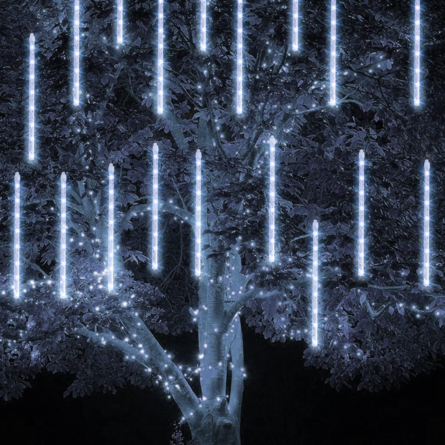 TW SHINE Christmas Meteor Shower Lights, 288 LED, 12" Waterproof Snow Falling Icicle Lights, 3 Pack, White
