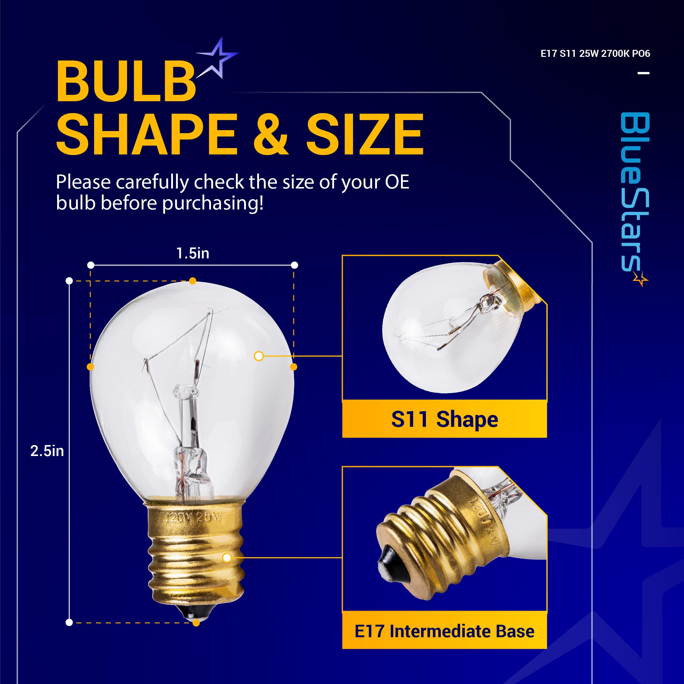 BlueStars 25W Lava Lamp Bulbs, S11 E17 Intermediate Base, Warm White, Clear Glass, Compatible with 14.5-Inch/20-Ounce Lava Lamps