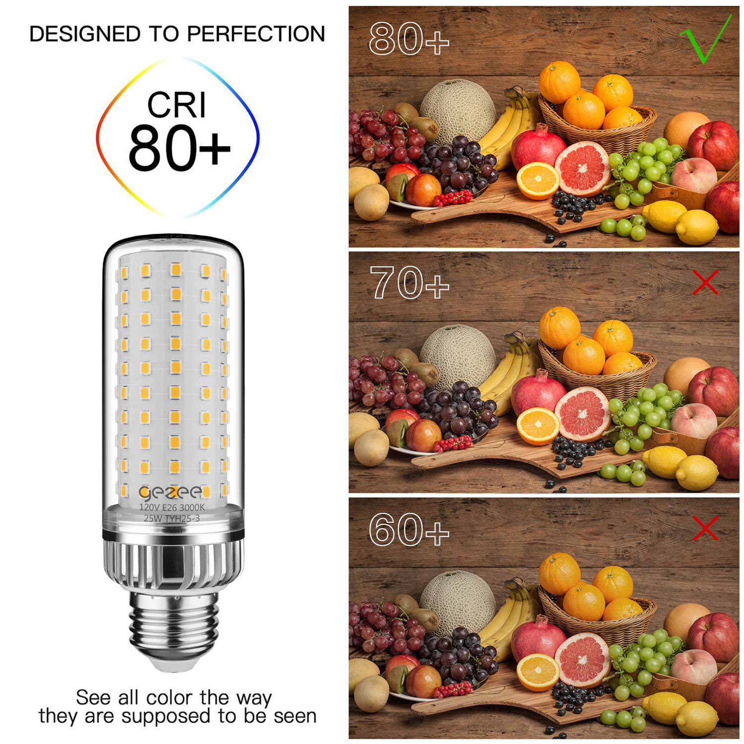 Gezee 25W Led Light Bulb, 200 Watt Equivalent,E26 Led Lamp 2500 Lumens Daylight-White 6000K,Non-Dimmable (3-Pack)