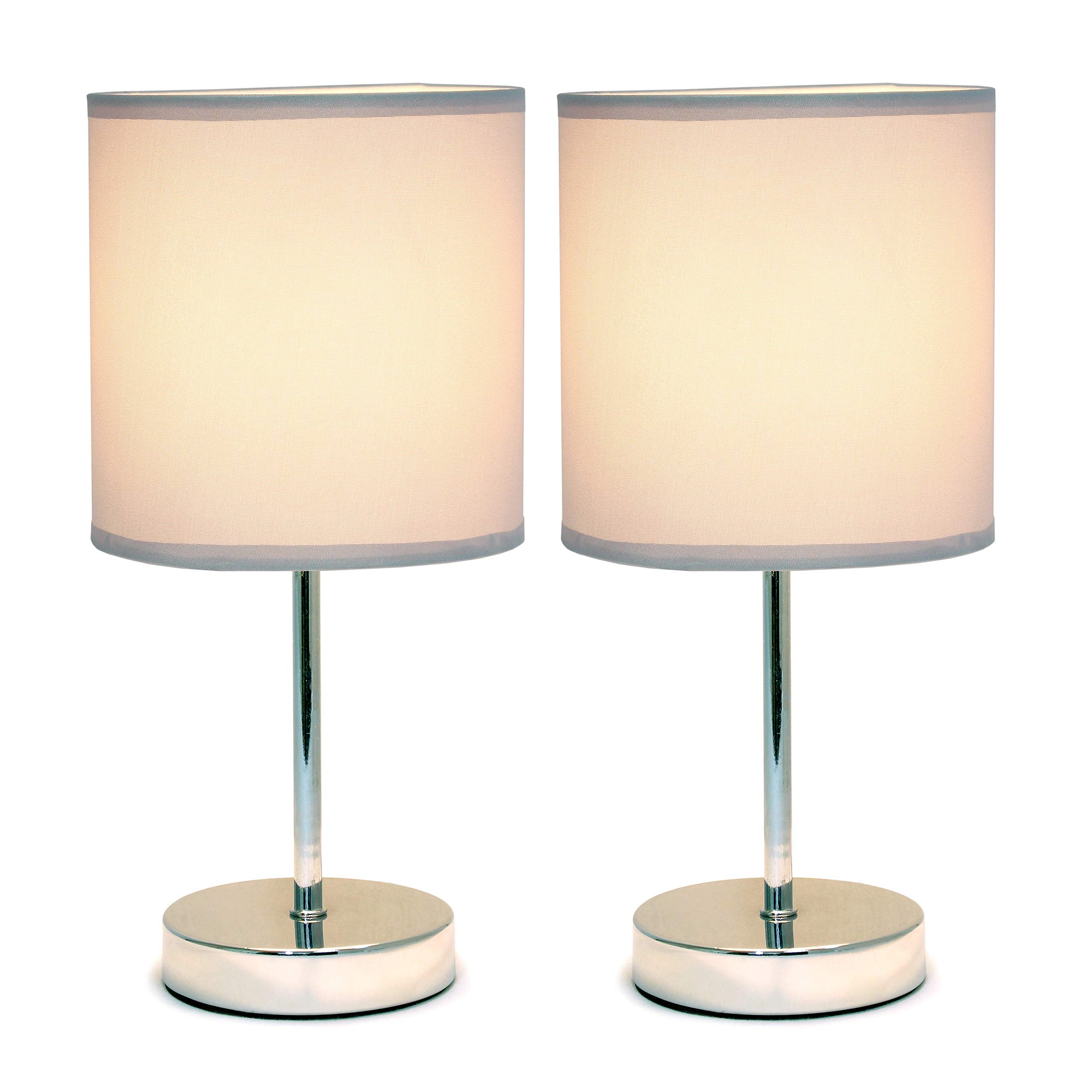 Simple Designs Lt2007-Slt-2Pk Chrome Mini Basic Table Lamp With Fabric Shade 2 Pack Set, Slate Gray