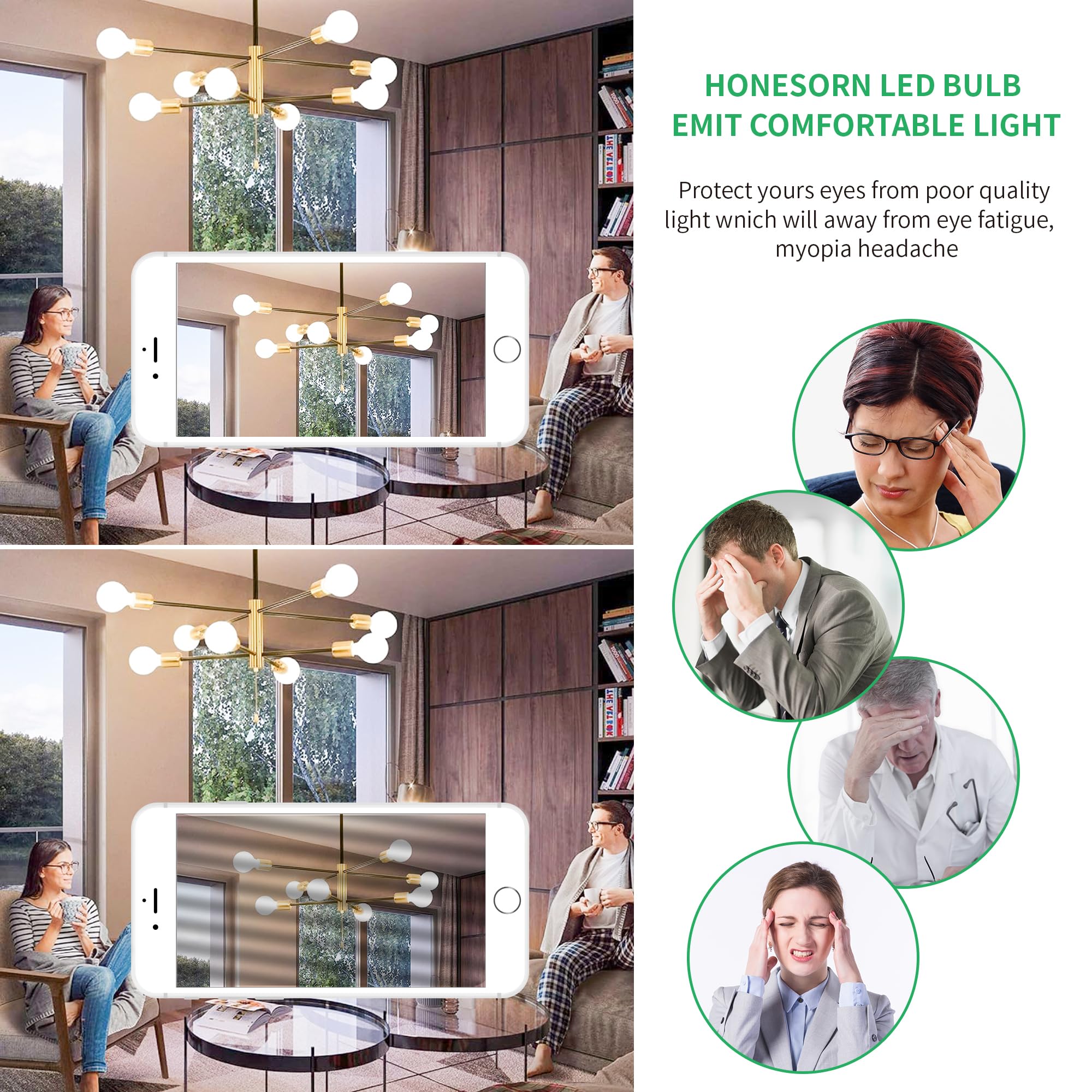 Honesorn 4 Pack G25 Led Globe Bulbs, 60W Equivalent, 4000K Natural Daylight White, E26 Base For Bathroom Vanity Over Mirror, 120