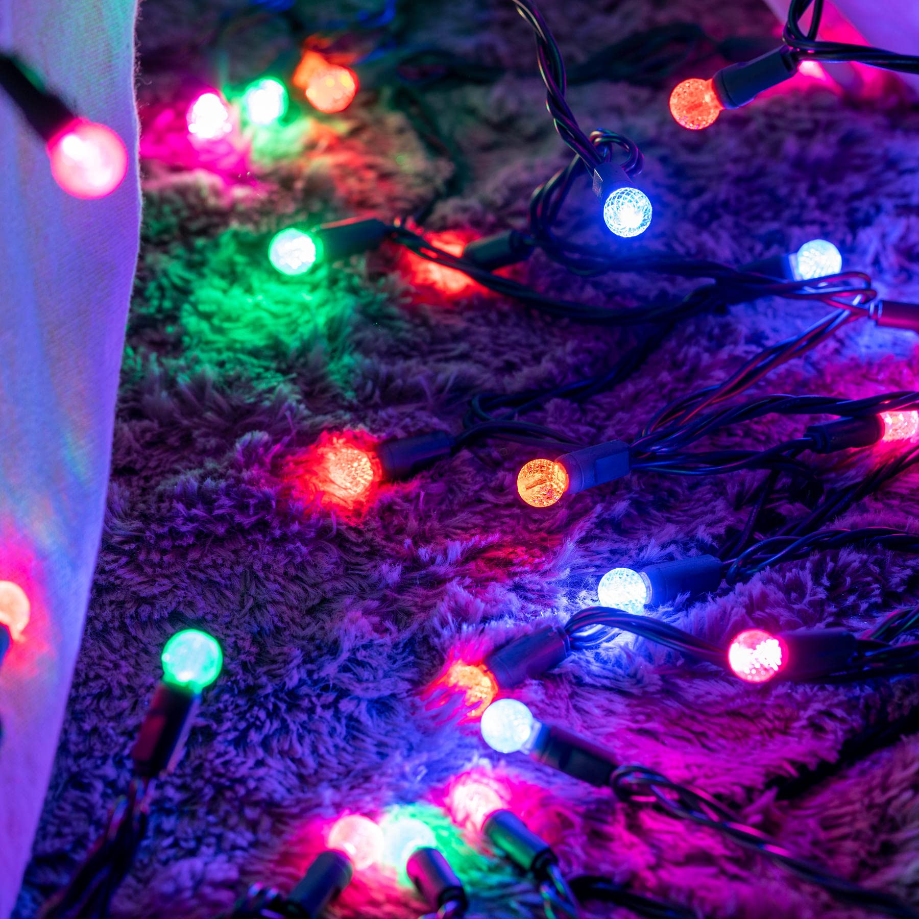 Yuletime Multicolor One-Piece G12 Led Christmas Lights, Total 48 Feet 140 Count 2 Strands 24Ft 70Ct Waterproof Raspberry String