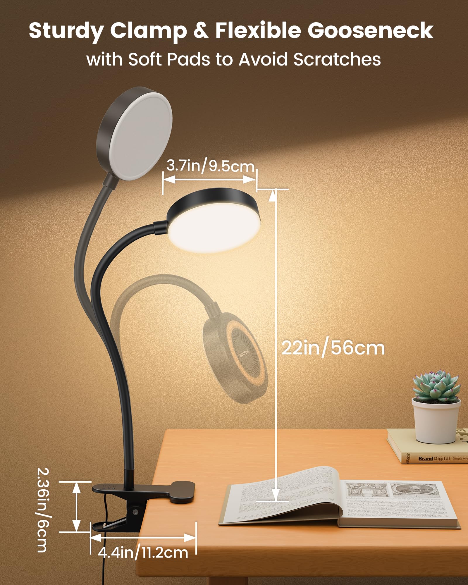 Glocusent Clip On Light, 72-Led Clip On Lamp With Amber Night Light, 3 Colors & 5 Brightness Bed Lamp, 30-Min Auto Off Timer, Pe