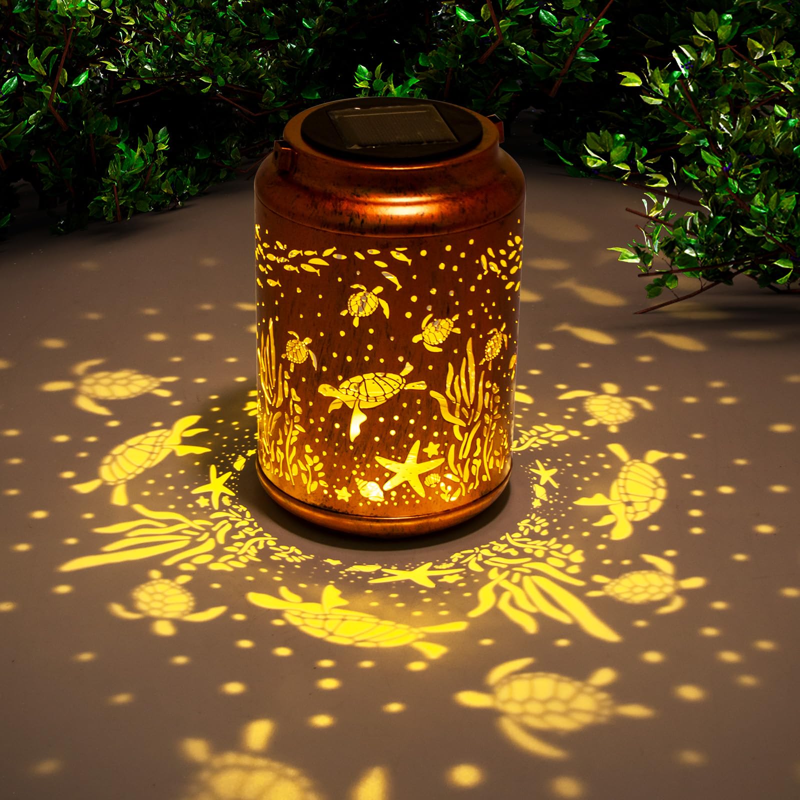 YISITEONE Solar Lantern - Metal Hanging Decor Light for Garden, Waterproof, Brown, Model ES04250300000