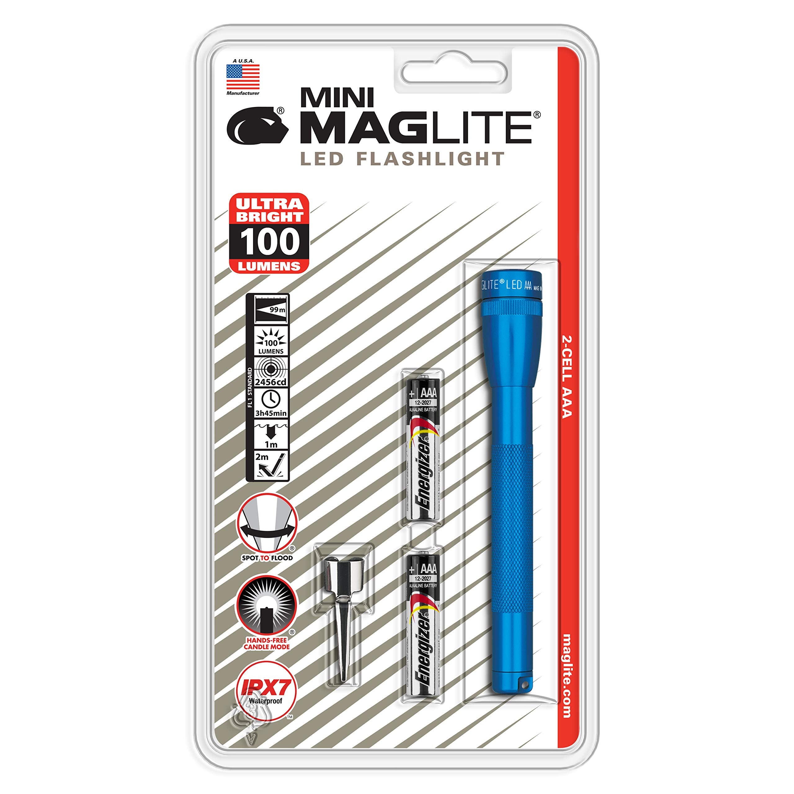 MagLite Mini LED Flashlight Aluminum 2-Cell AAA Blue SP32116