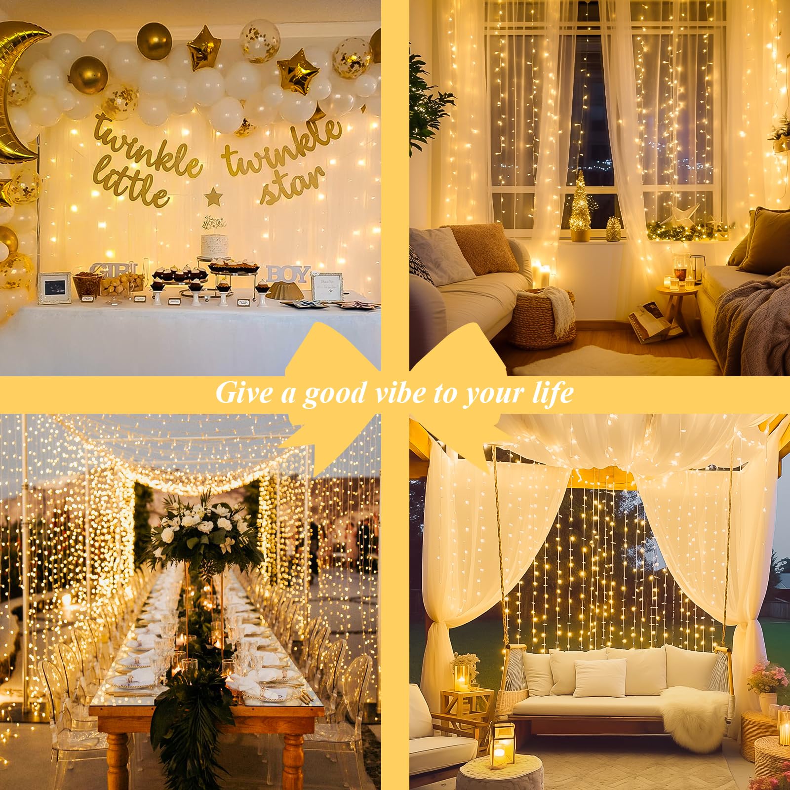 JMEXSUSS 300 LED Remote Control Fairy Curtain Lights, Warm White, Plastic for Indoor/Outdoor Decor - Model EXS-C-0300-R